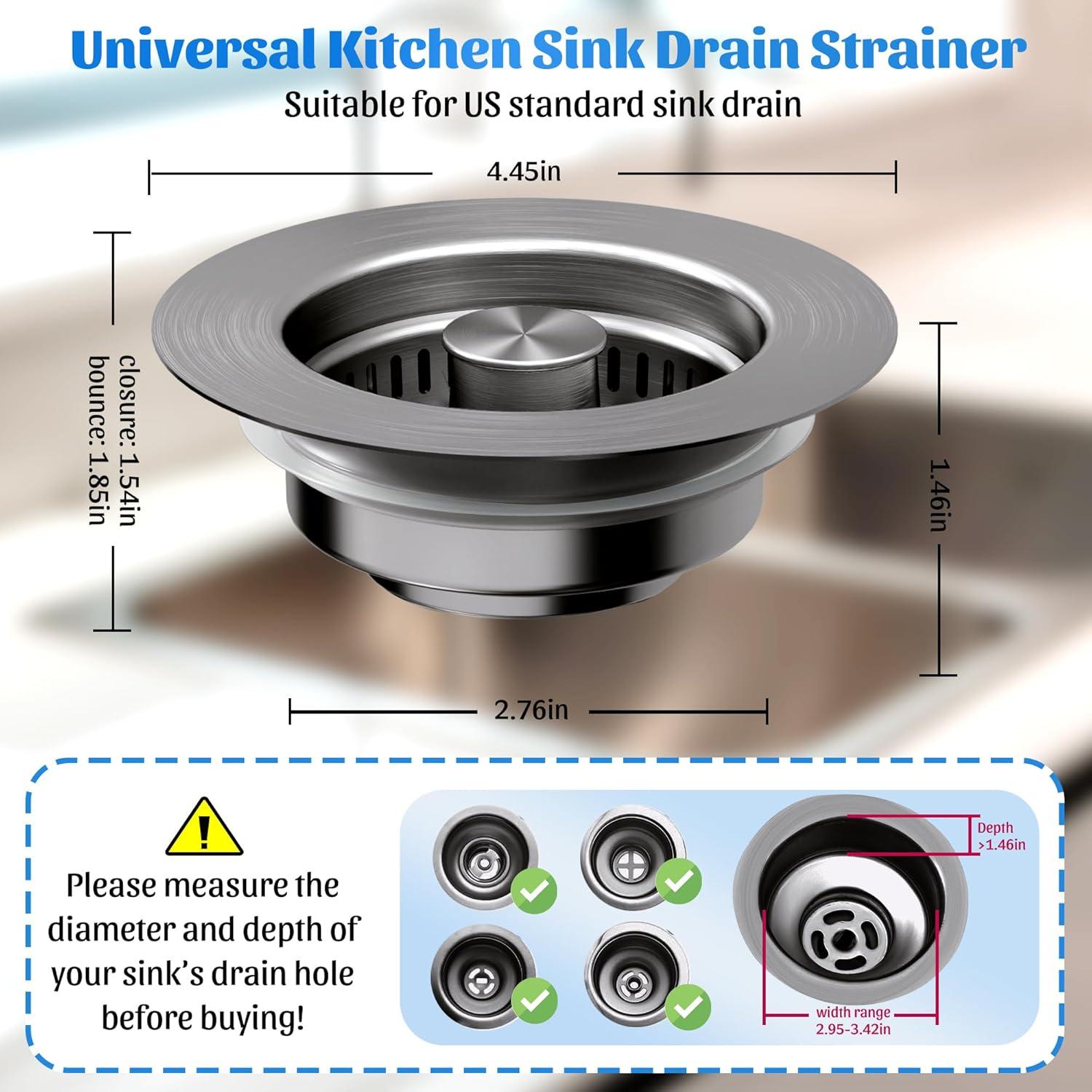 Colador de fregadero NinjaTiger 3 en 1 acero inoxidable 8.89 cm