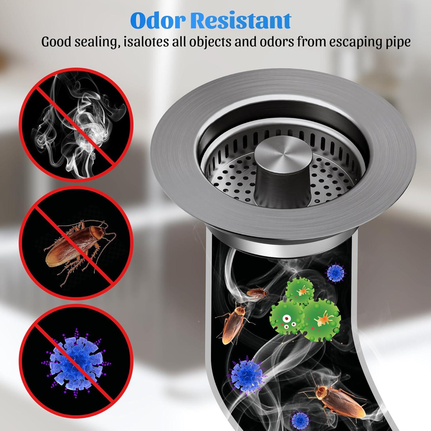 Colador de fregadero NinjaTiger 3 en 1 acero inoxidable 8.89 cm