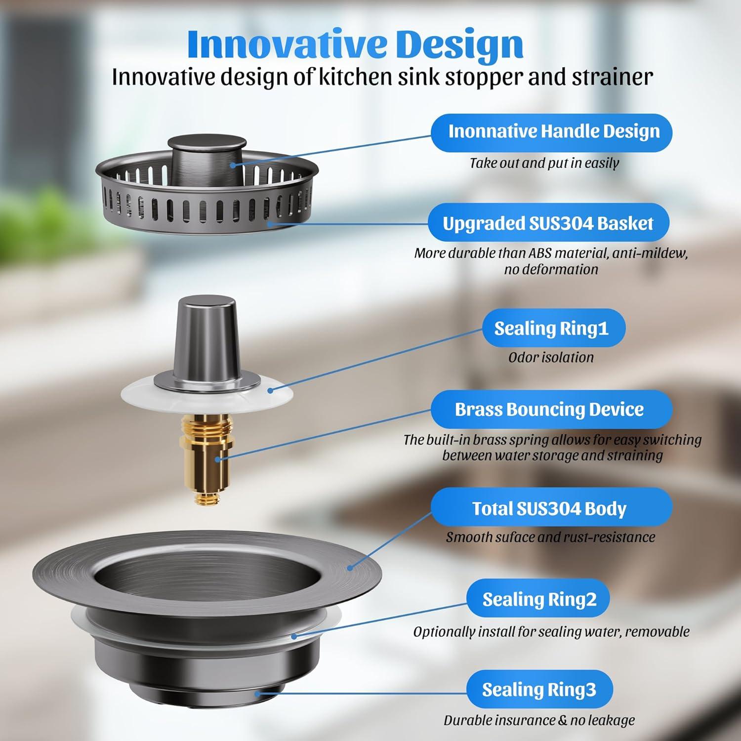 Colador de fregadero NinjaTiger 3 en 1 acero inoxidable 8.89 cm