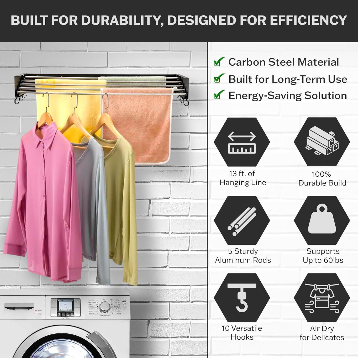 Soporte de Secado de Ropa Plegable ZETEZ 80 cm Negro