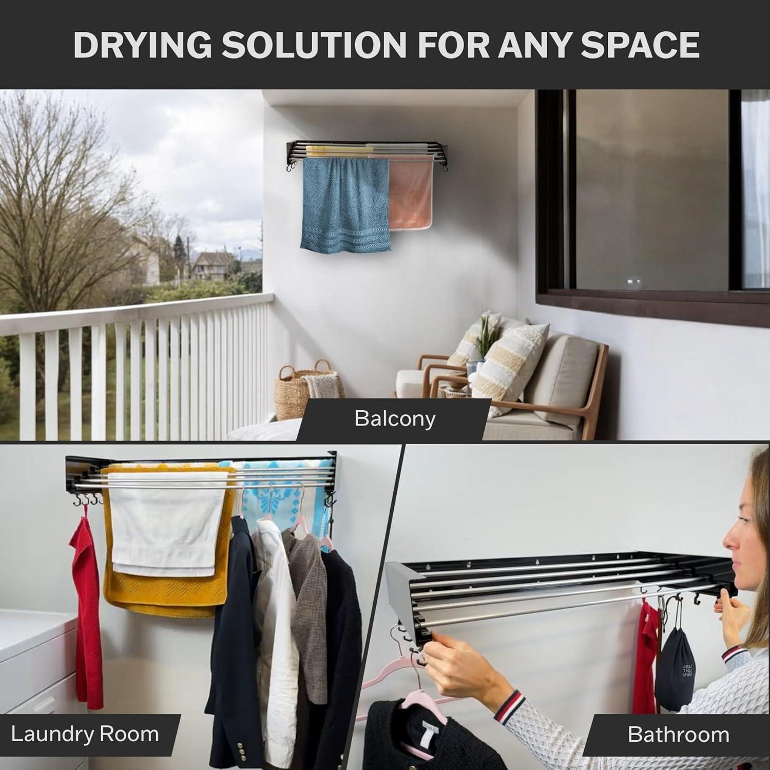 Soporte de Secado de Ropa Plegable ZETEZ 80 cm Negro