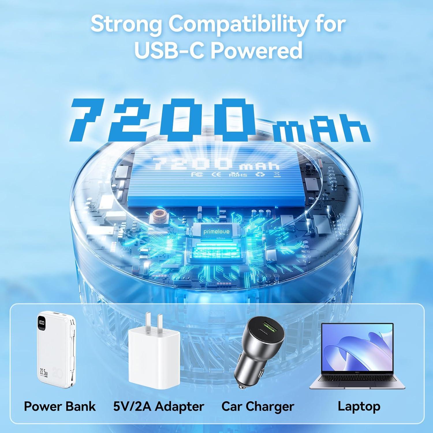 Ventilador Oscilante Portátil Primelove PF11S Negro 20 cm USB-C