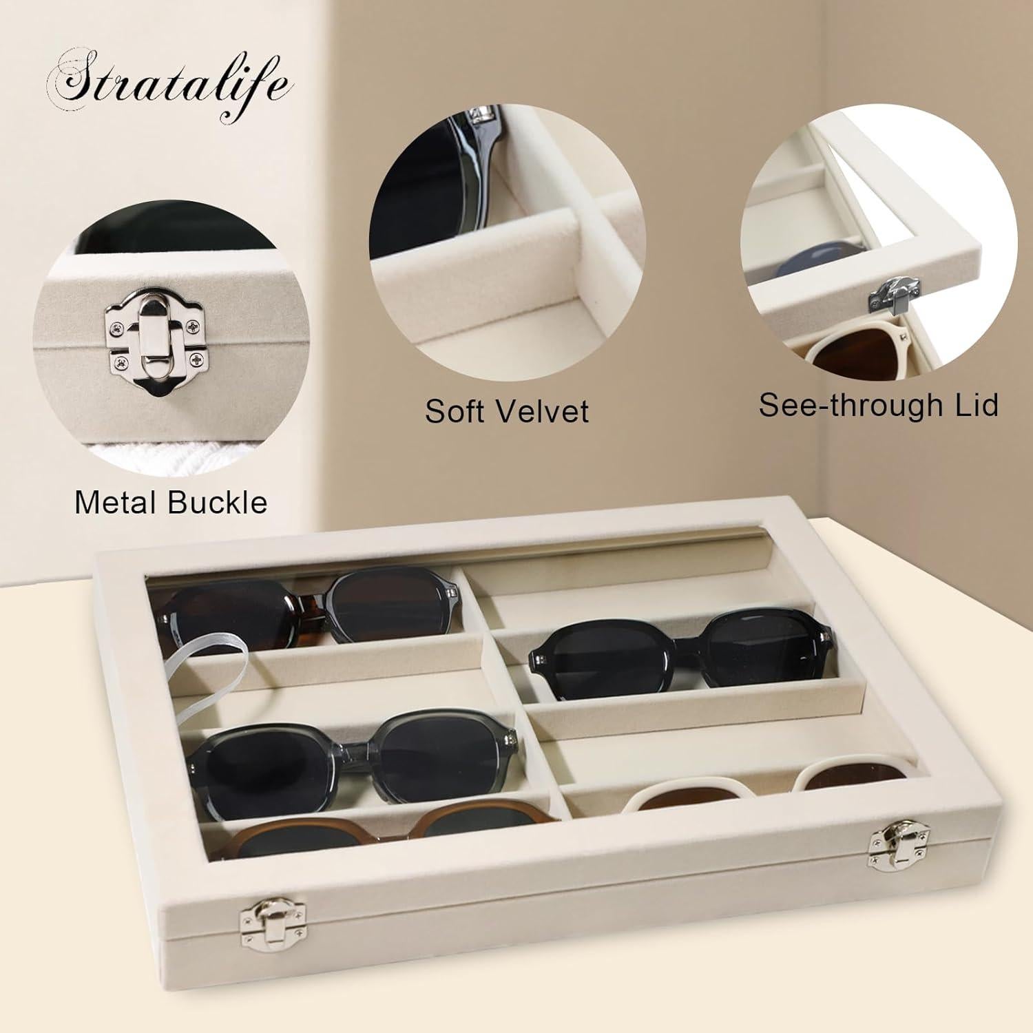 Organizador de Gafas Stratalife Beige 8 Rejillas con Tapa