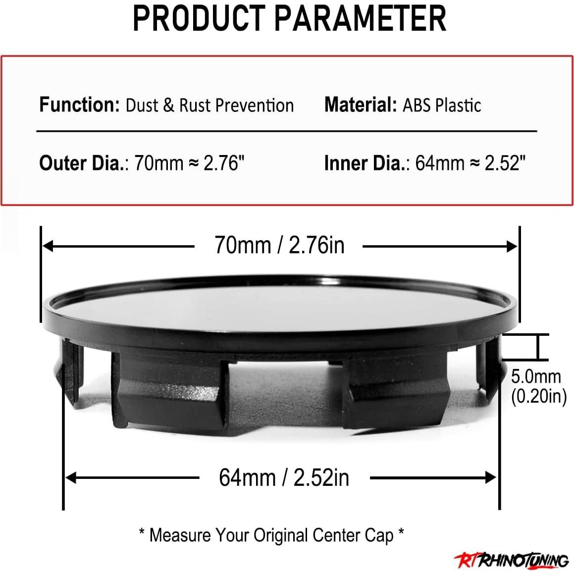 Tapas de Centro de Rueda Rhinotuning 70mm Set de 4 Negro