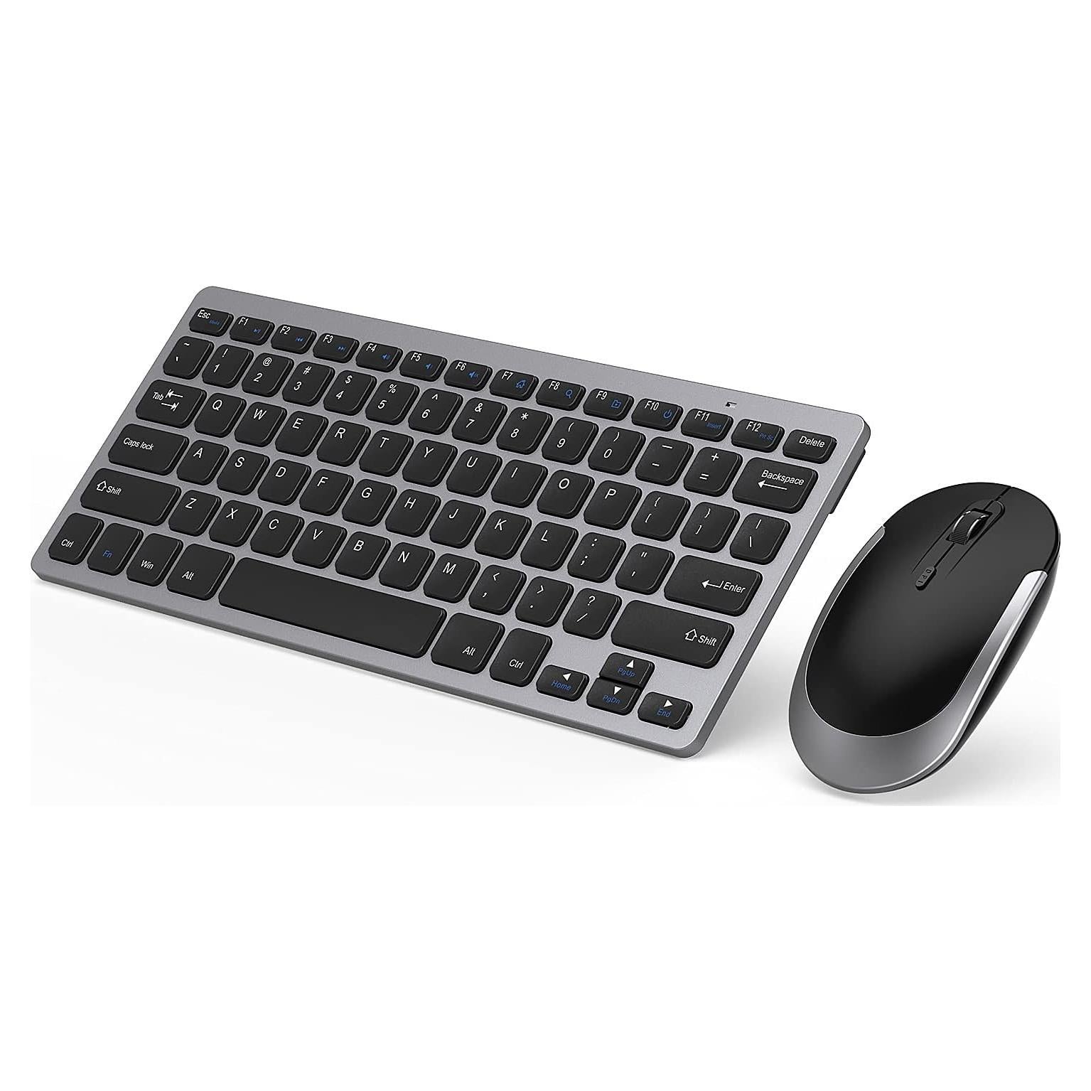 Compact Wireless Keyboard Mouse, 2.4GHz Ultra Thin Small Wireless Keyboard Mouse Combo for Desktop, Laptop (Black and Gray)