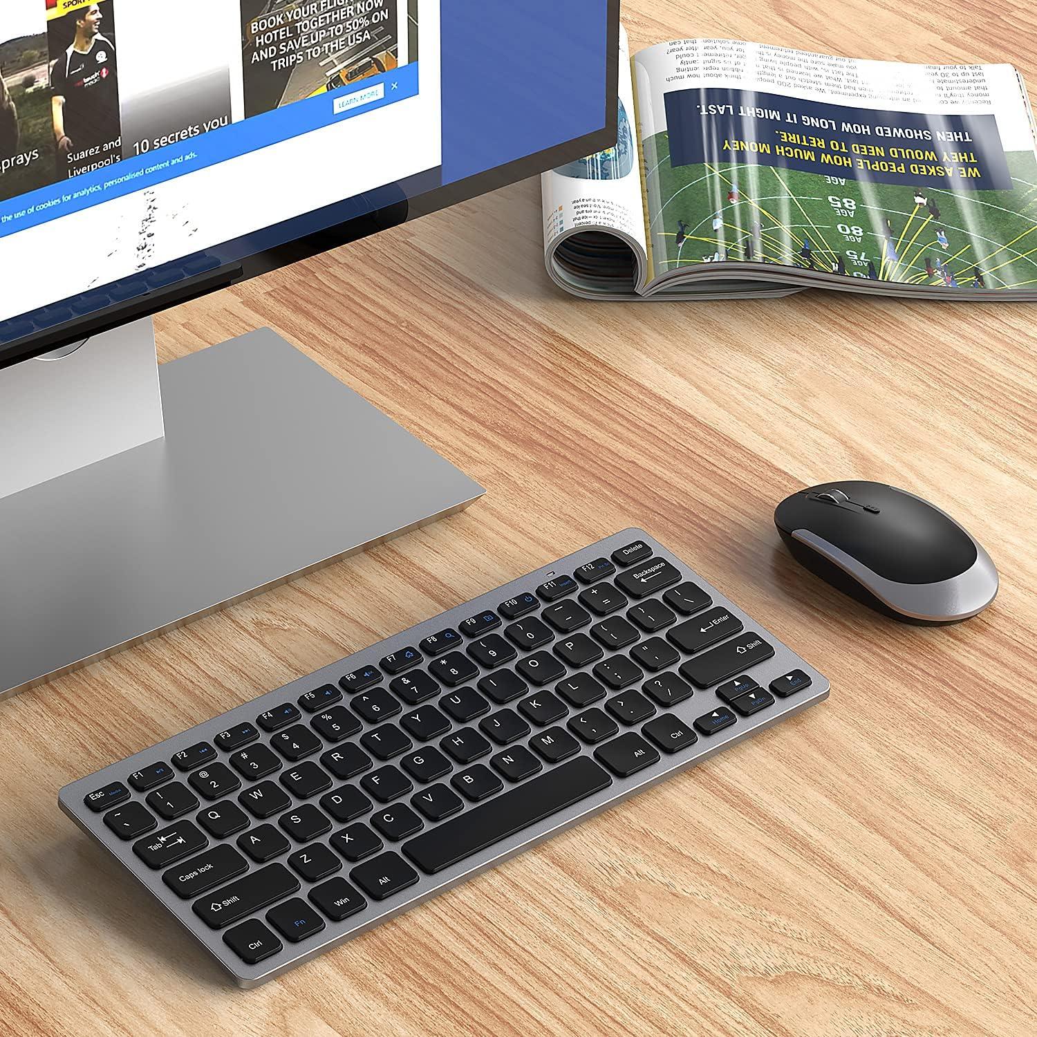 Compact Wireless Keyboard Mouse, 2.4GHz Ultra Thin Small Wireless Keyboard Mouse Combo for Desktop, Laptop (Black and Gray)