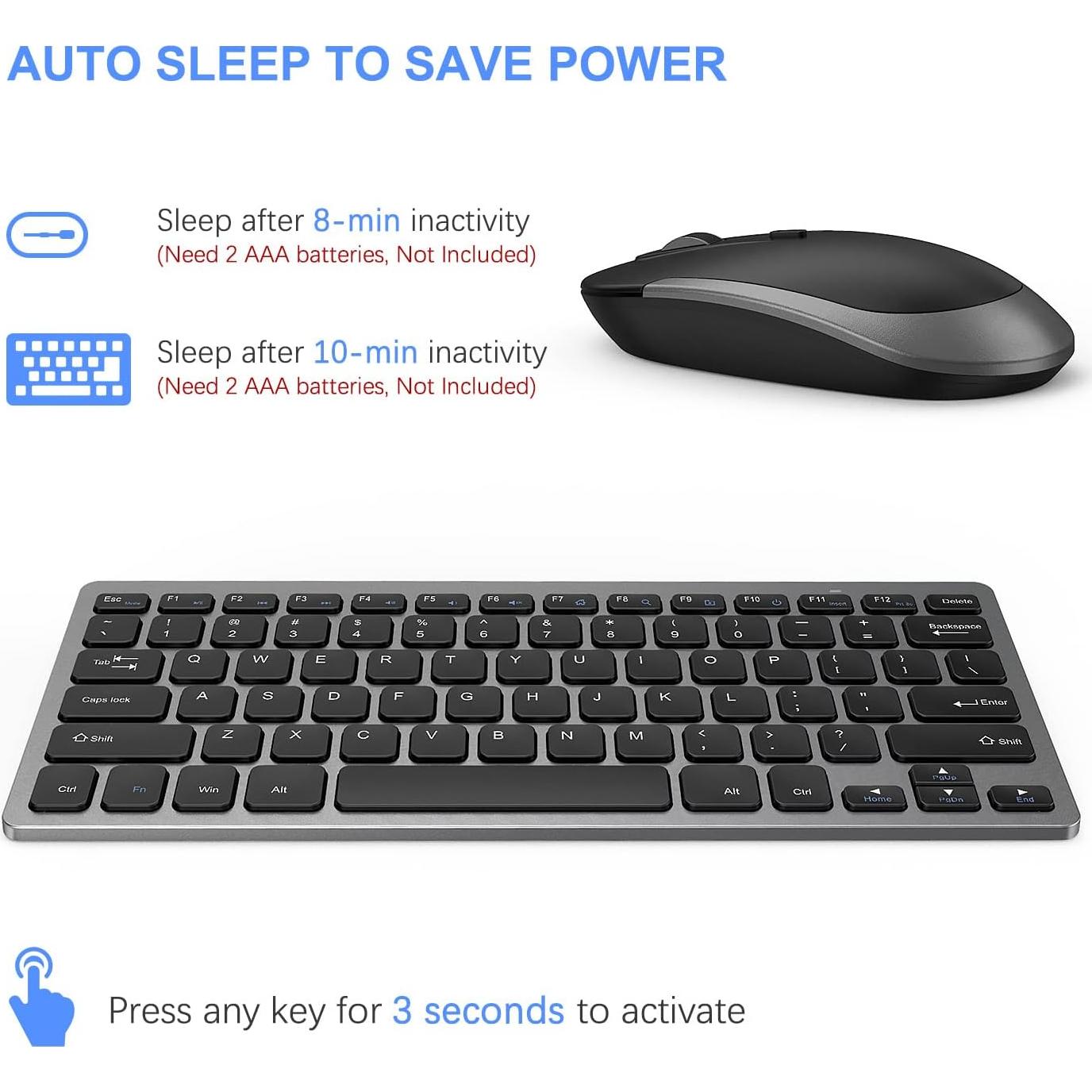 Compact Wireless Keyboard Mouse, 2.4GHz Ultra Thin Small Wireless Keyboard Mouse Combo for Desktop, Laptop (Black and Gray)