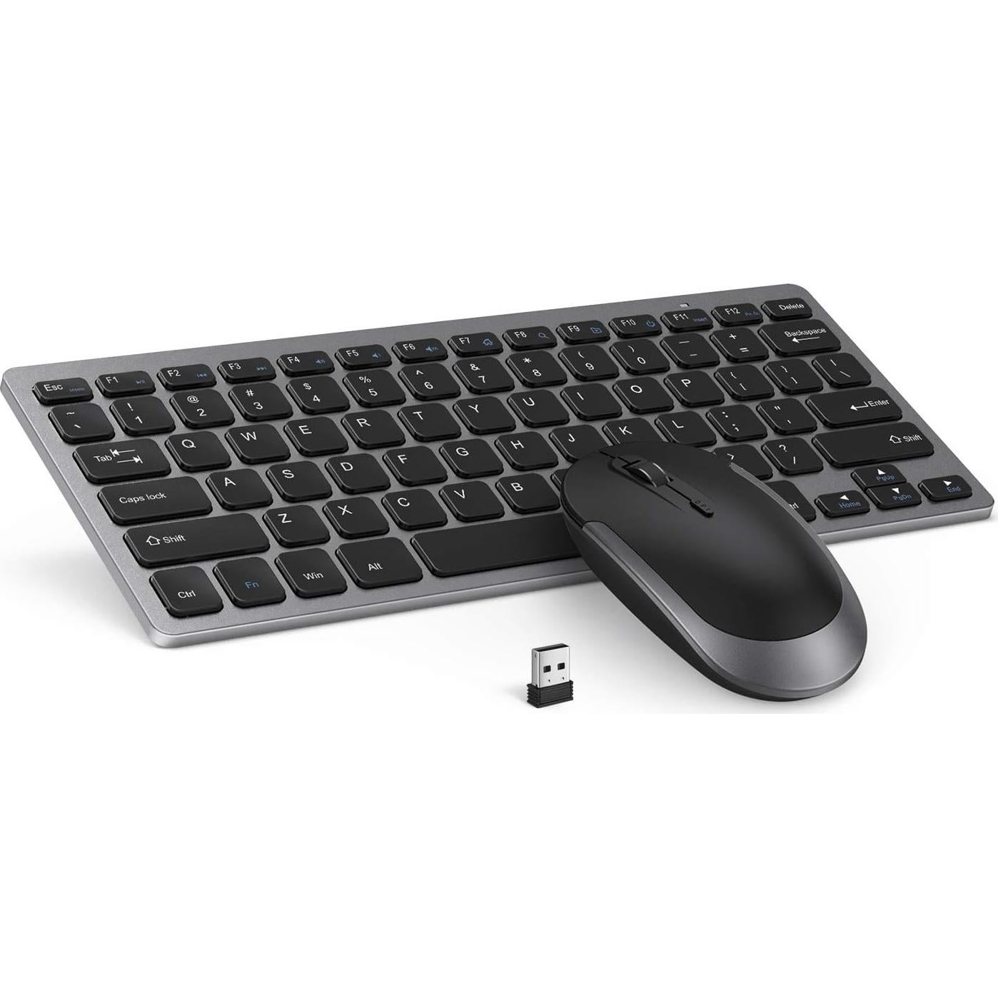 Compact Wireless Keyboard Mouse, 2.4GHz Ultra Thin Small Wireless Keyboard Mouse Combo for Desktop, Laptop (Black and Gray)