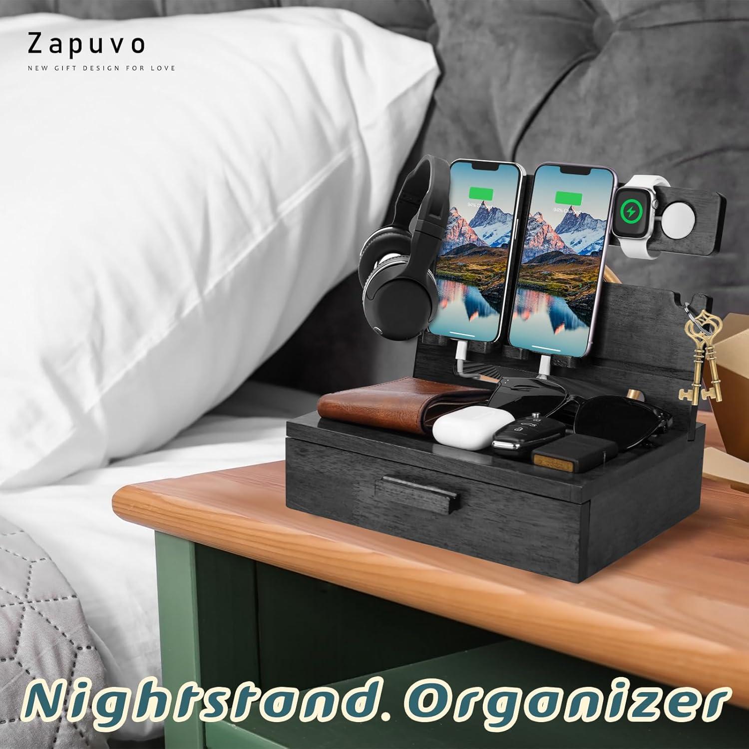 Father Day Dad Gifts from Daughter Son, Wood Phone Docking Station with Drawer Nightstand Organizer for Men Papa, Gifts for Husband Anniversary Birthday from Wife, Cool Xmas Gadget for Him