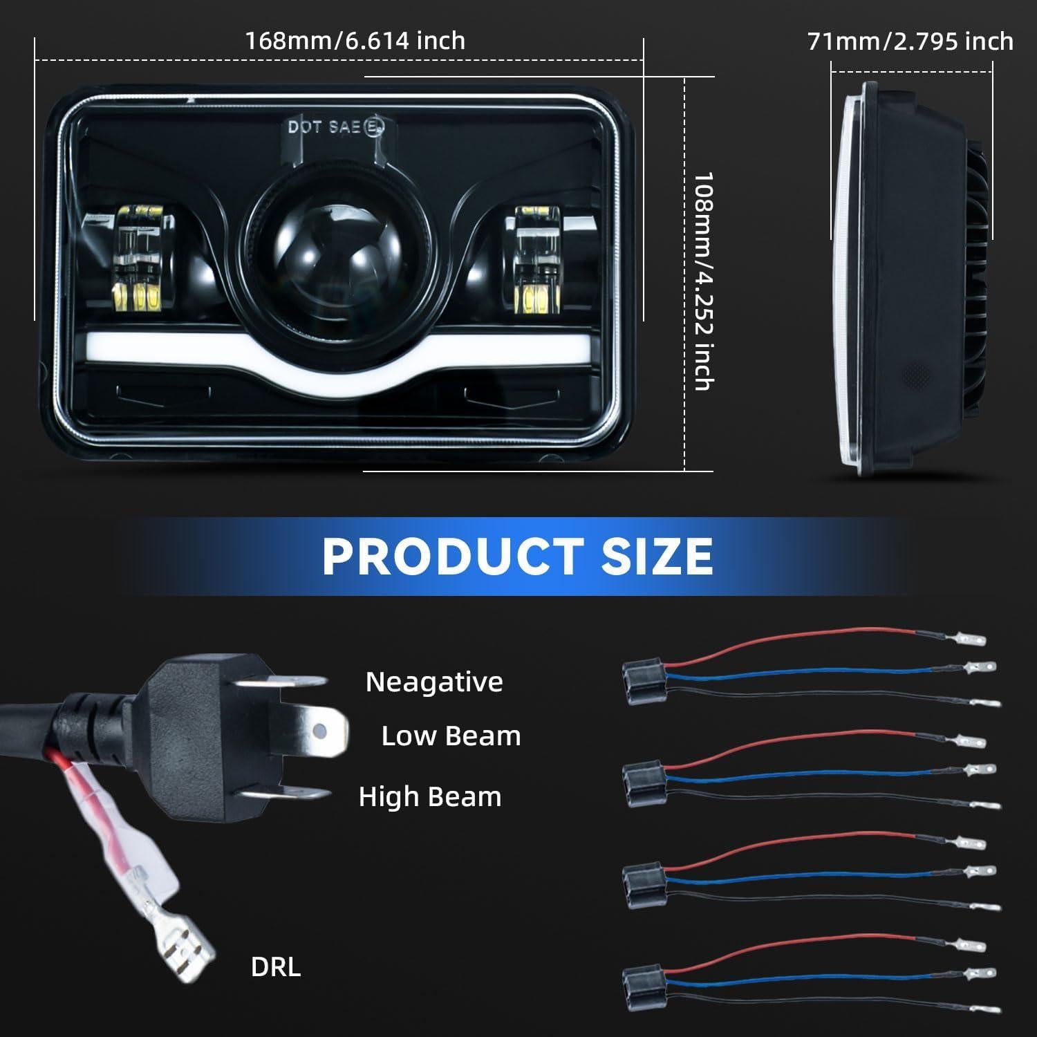 Faros Cuadrados MXSAG 4x6" 28W Impermeables para Autos Clásicos