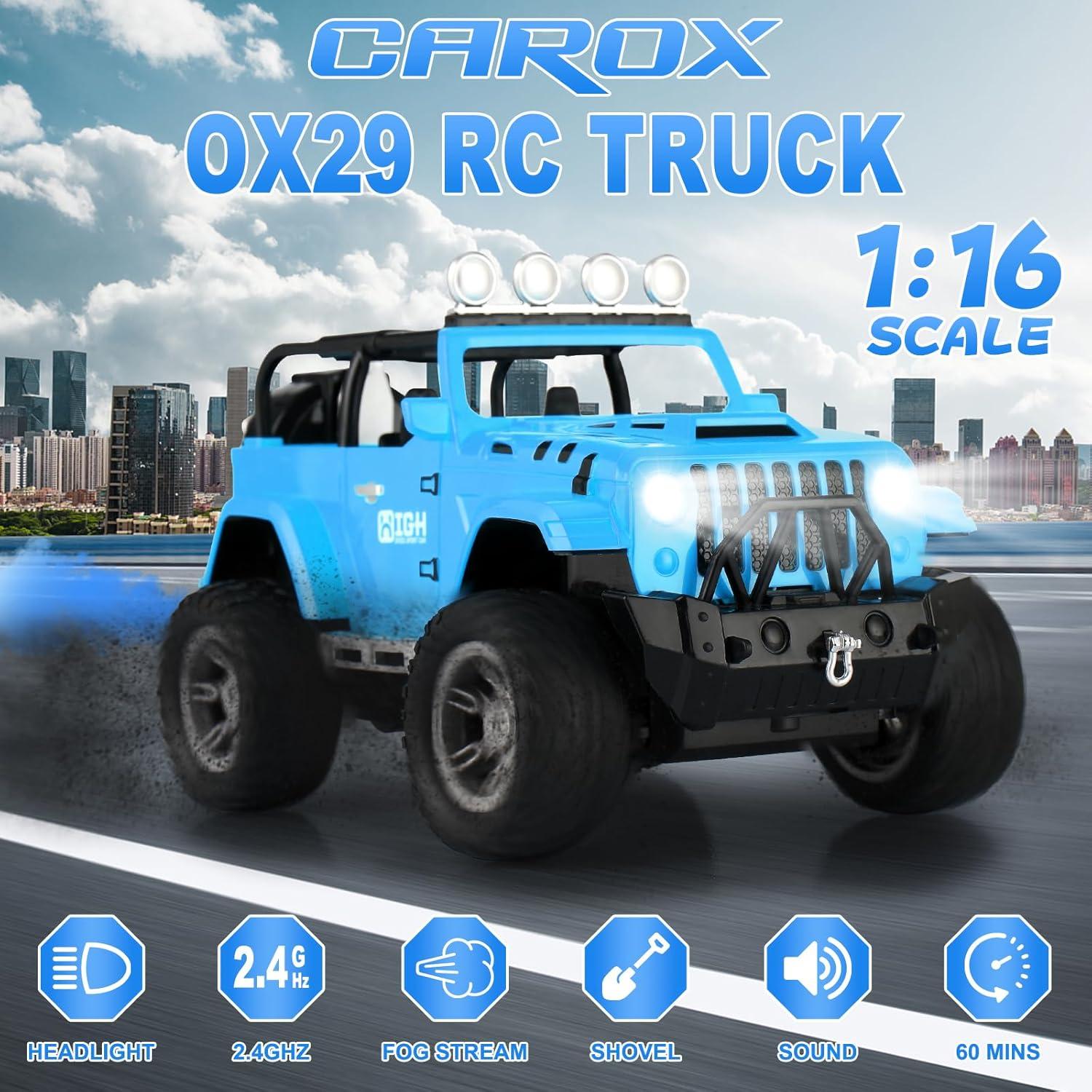 Carox Remote Control car for Kids with Spray Mist,1:16 Scale RC Car with Engine Sound and LED Lights, 2.4Ghz Off Road RC Monster Trucks -Christmas, Birthday for Kids