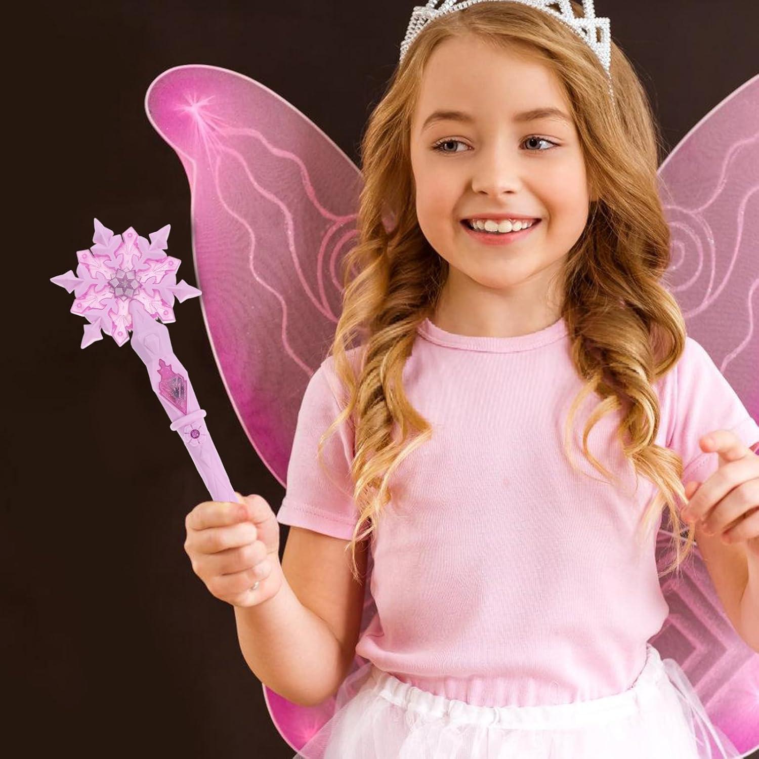 Kisangel Light up Snowflake LED Glow Princess for Kid Cosplay Costume Accessories, Birthday Party Supplies Wands