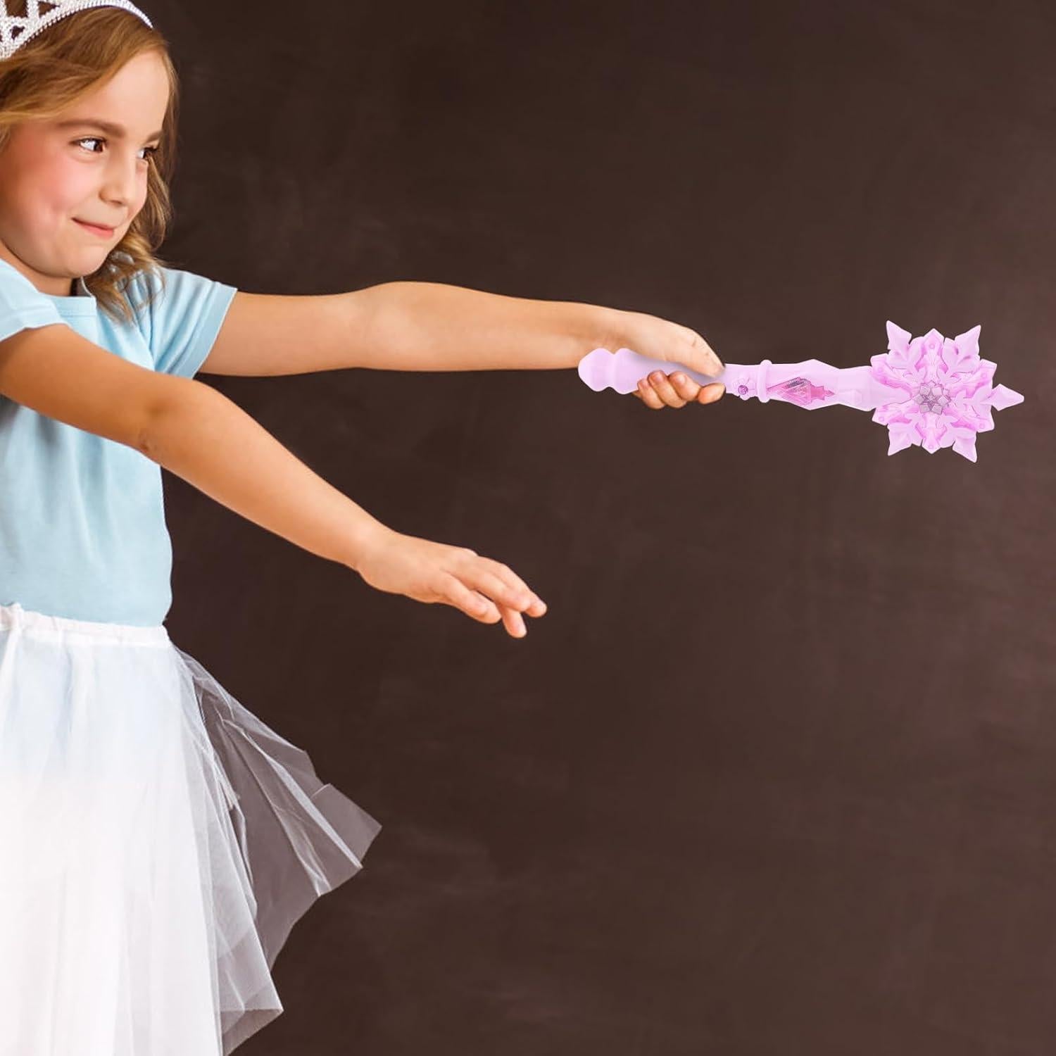 Kisangel Light up Snowflake LED Glow Princess for Kid Cosplay Costume Accessories, Birthday Party Supplies Wands