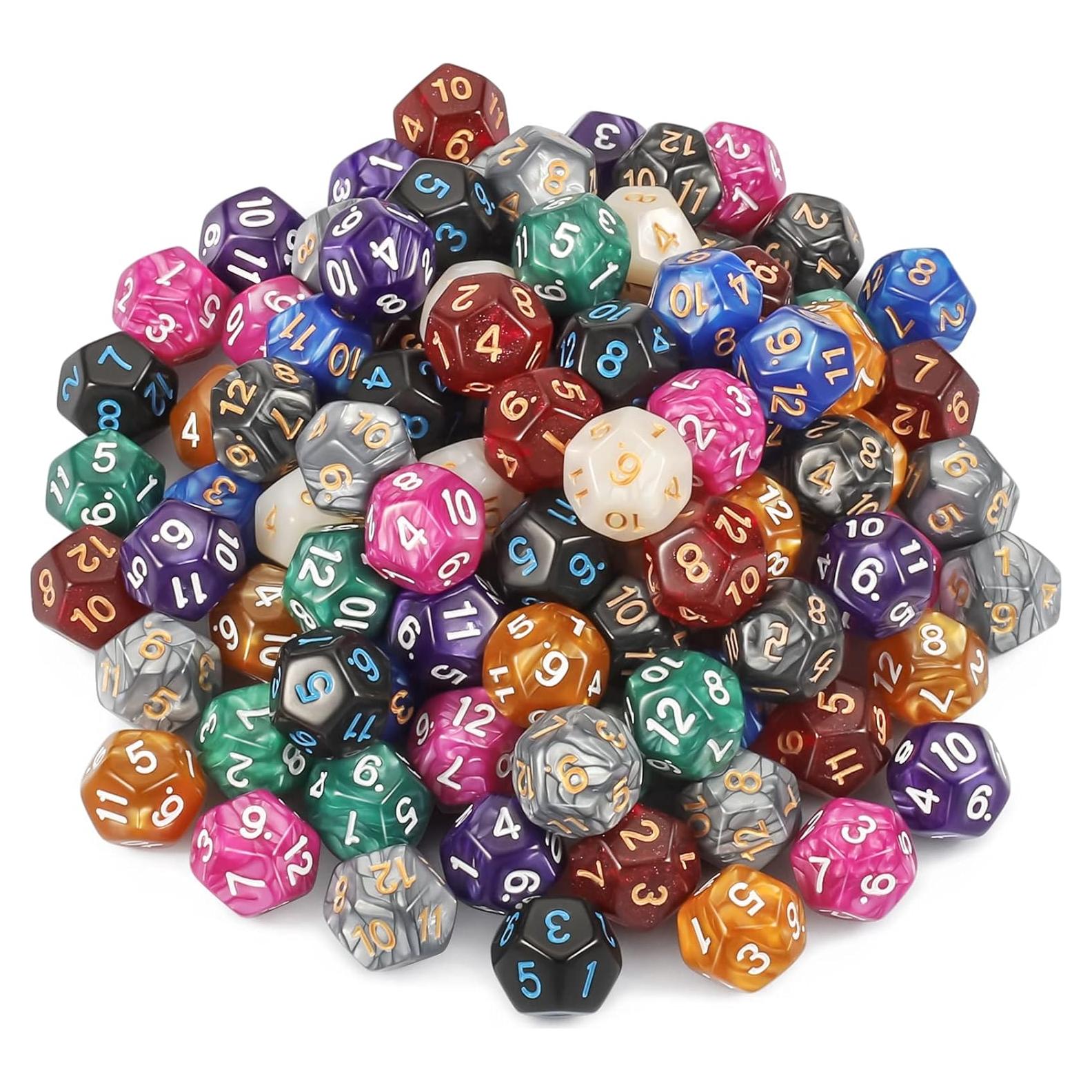 Dados Poliedricos CiaraQ D12 100 Pcs con Bolsa para RPG