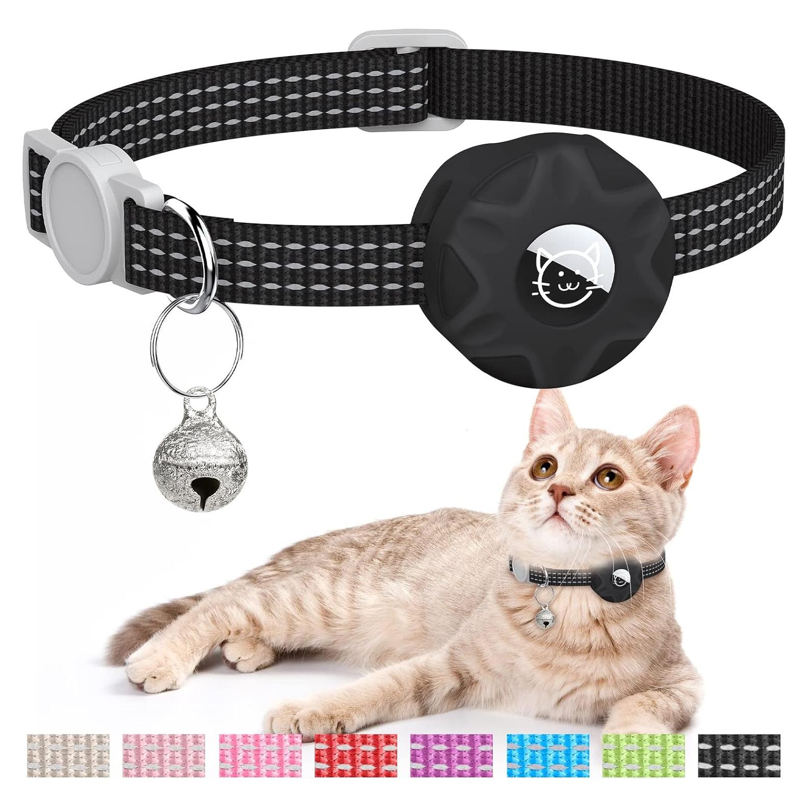 Collar para Gato Hoeraonr con AirTag, Ajustable 20-33 cm Negro
