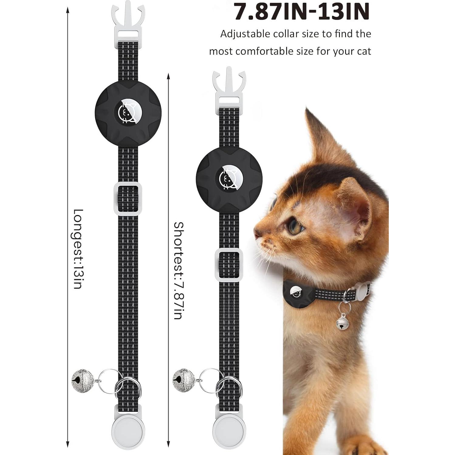 Collar para Gato Hoeraonr con AirTag, Ajustable 20-33 cm Negro