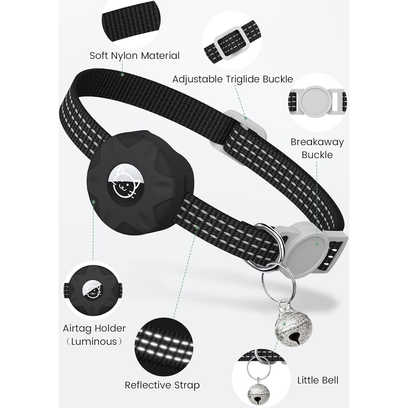 Collar para Gato Hoeraonr con AirTag, Ajustable 20-33 cm Negro
