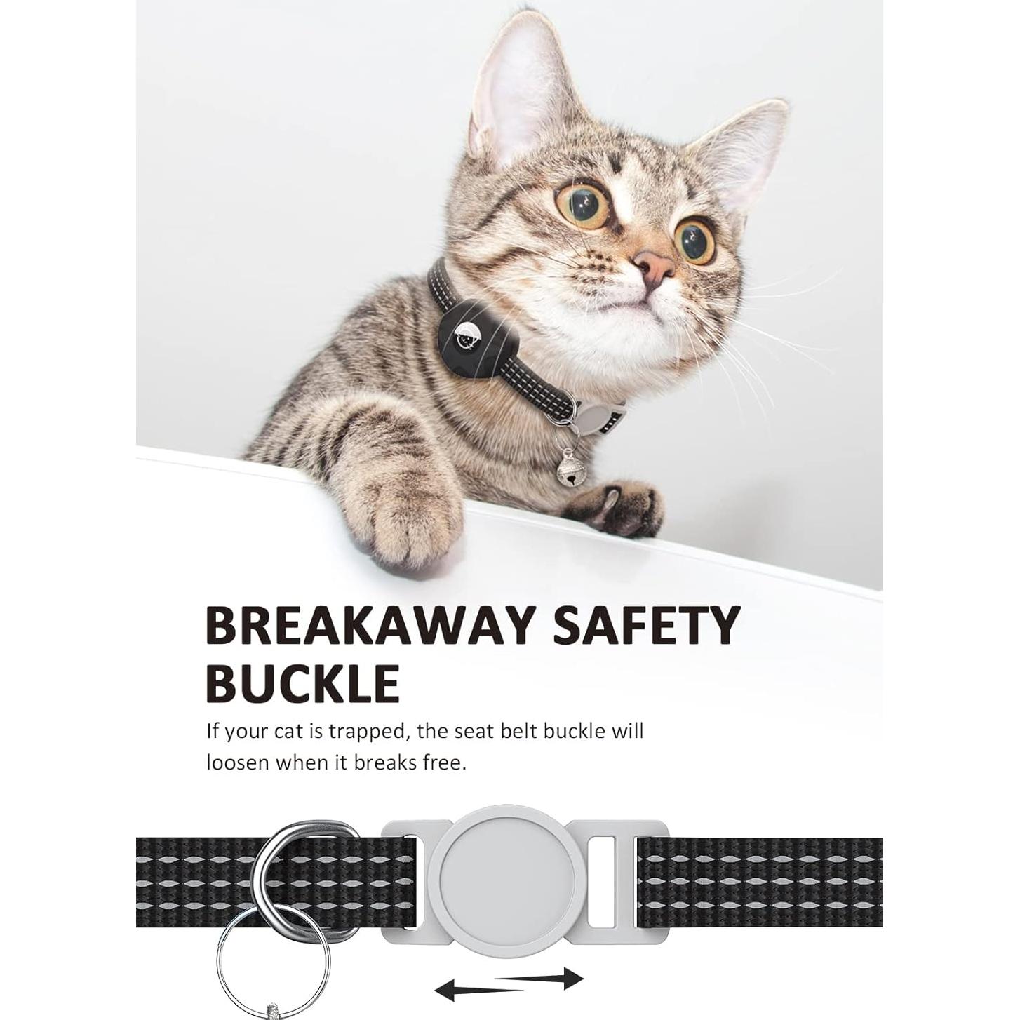 Collar para Gato Hoeraonr con AirTag, Ajustable 20-33 cm Negro