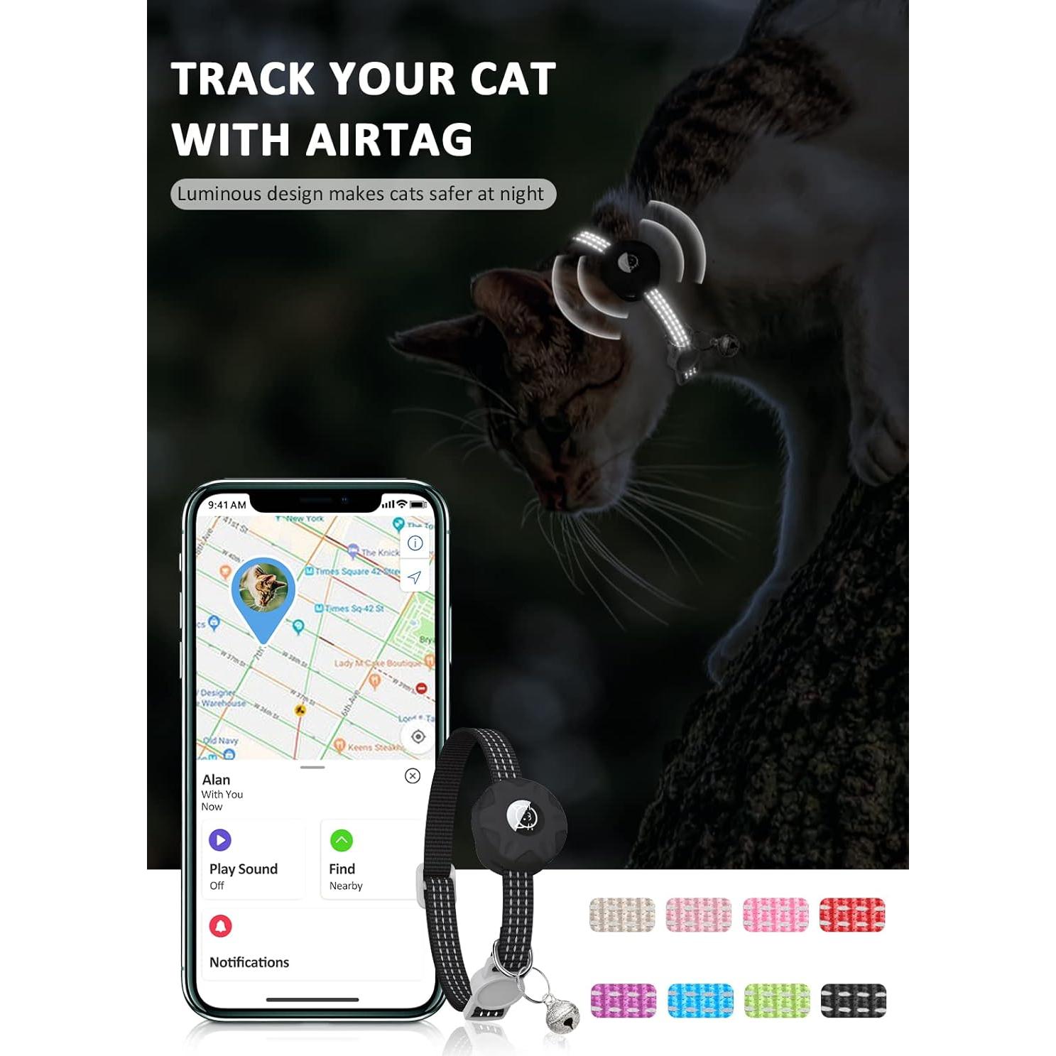 Collar para Gato Hoeraonr con AirTag, Ajustable 20-33 cm Negro