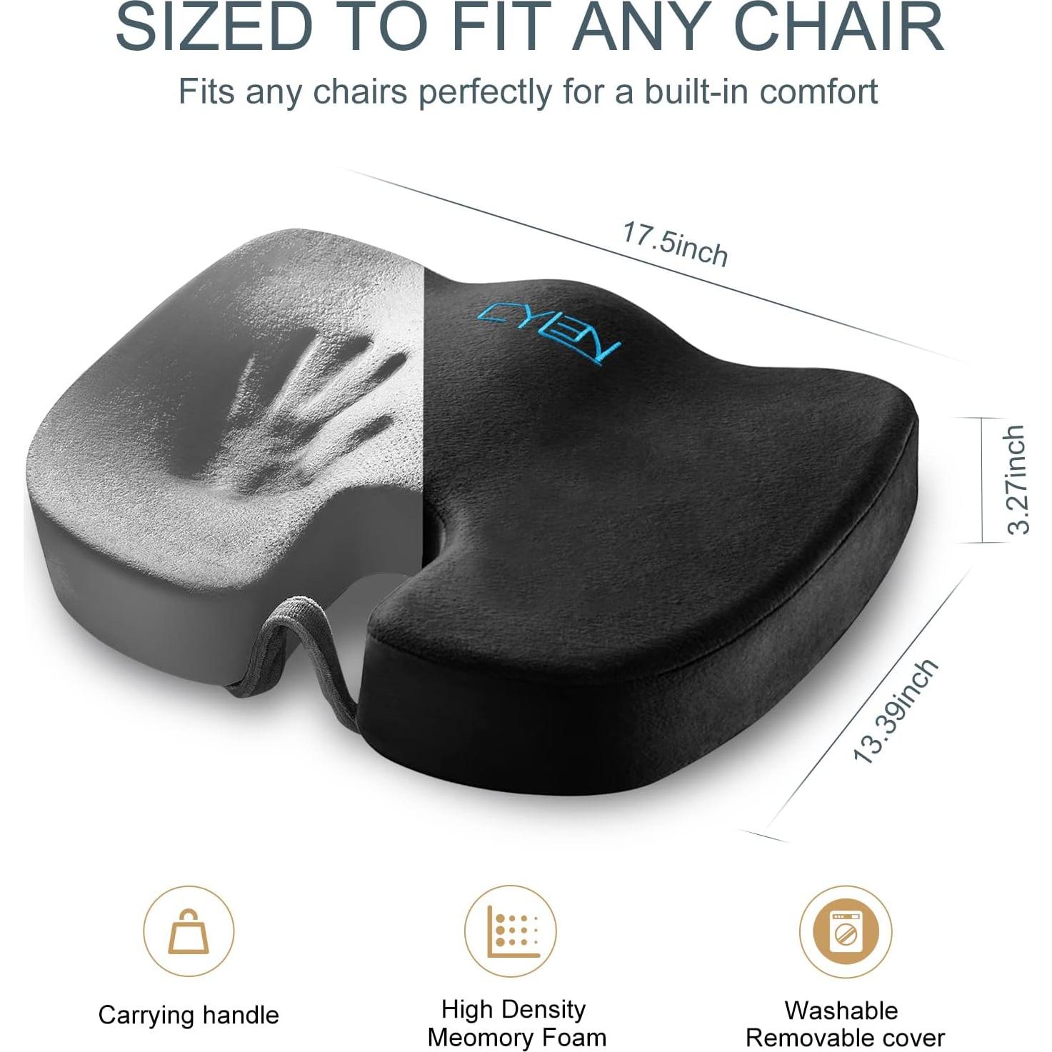 Cojín de Silla de Espuma de Memoria CYLEN - Alivio Coccix Negro