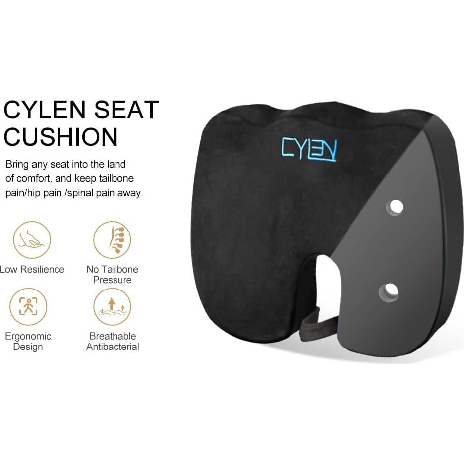 Cojín de Silla de Espuma de Memoria CYLEN - Alivio Coccix Negro