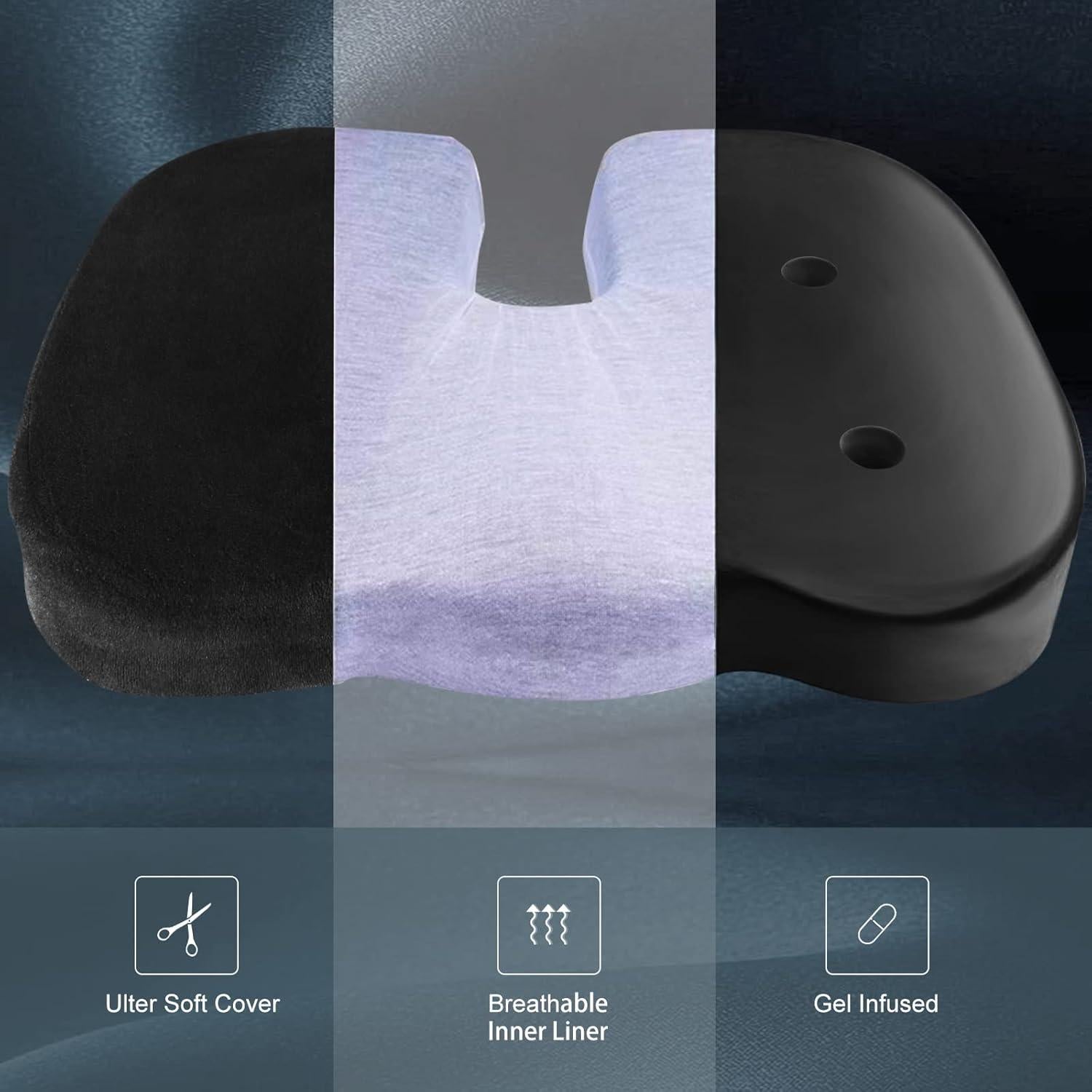 Cojín de Silla de Espuma de Memoria CYLEN - Alivio Coccix Negro