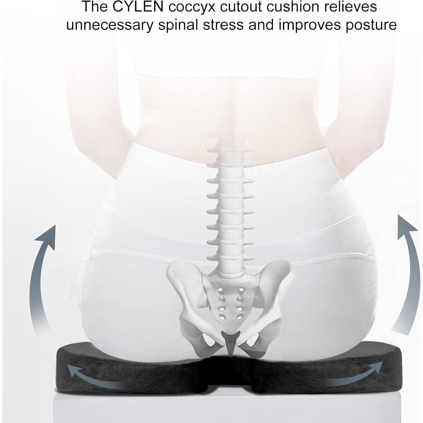 Cojín de Silla de Espuma de Memoria CYLEN - Alivio Coccix Negro