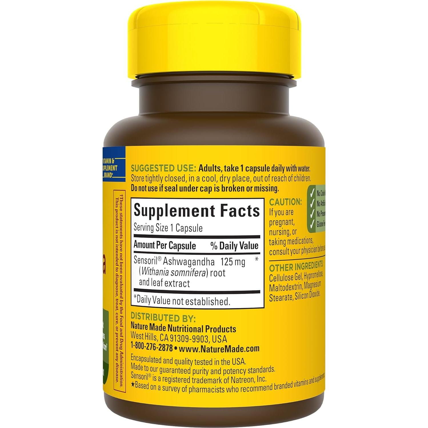 Cápsulas de Ashwagandha Nature Made 125mg - 60 Unidades