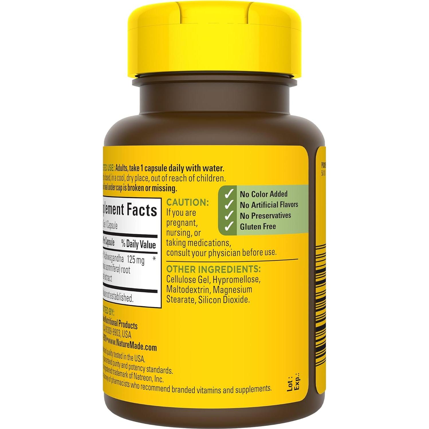 Cápsulas de Ashwagandha Nature Made 125mg - 60 Unidades