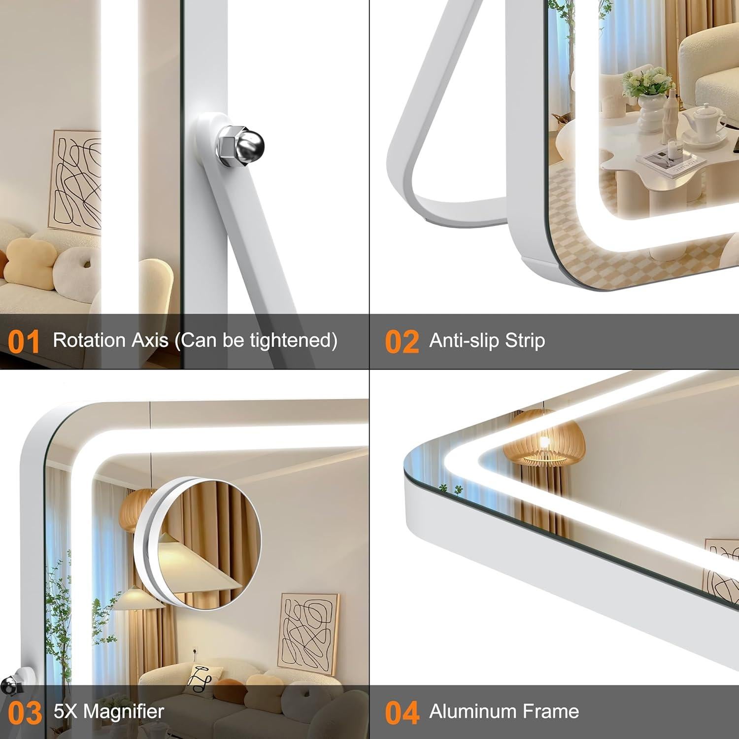 Espejo de Tocador LED Hasipu 25.4x30.5 cm 3 Modos Luz