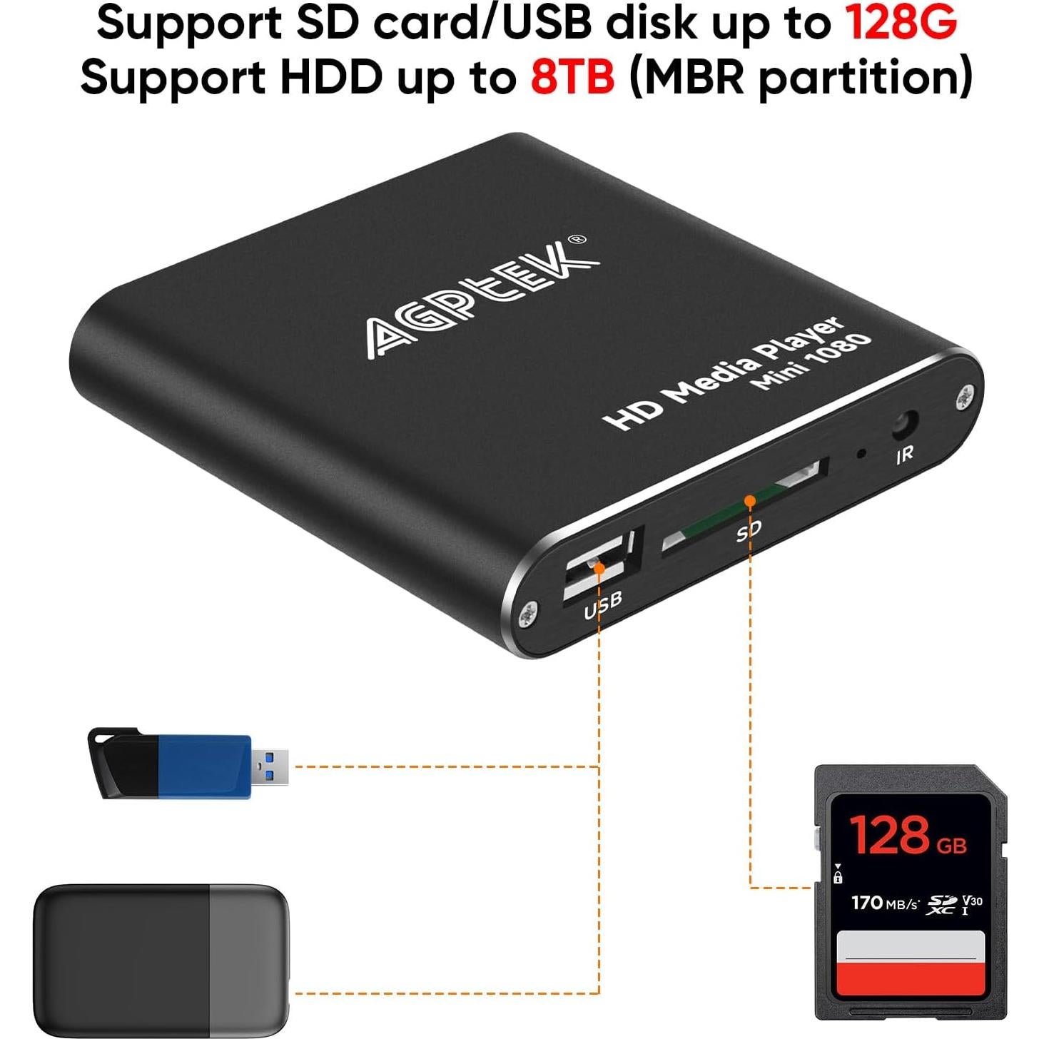 Reproductor de Medios HDMI AGPTEK Mini 1080P Full HD