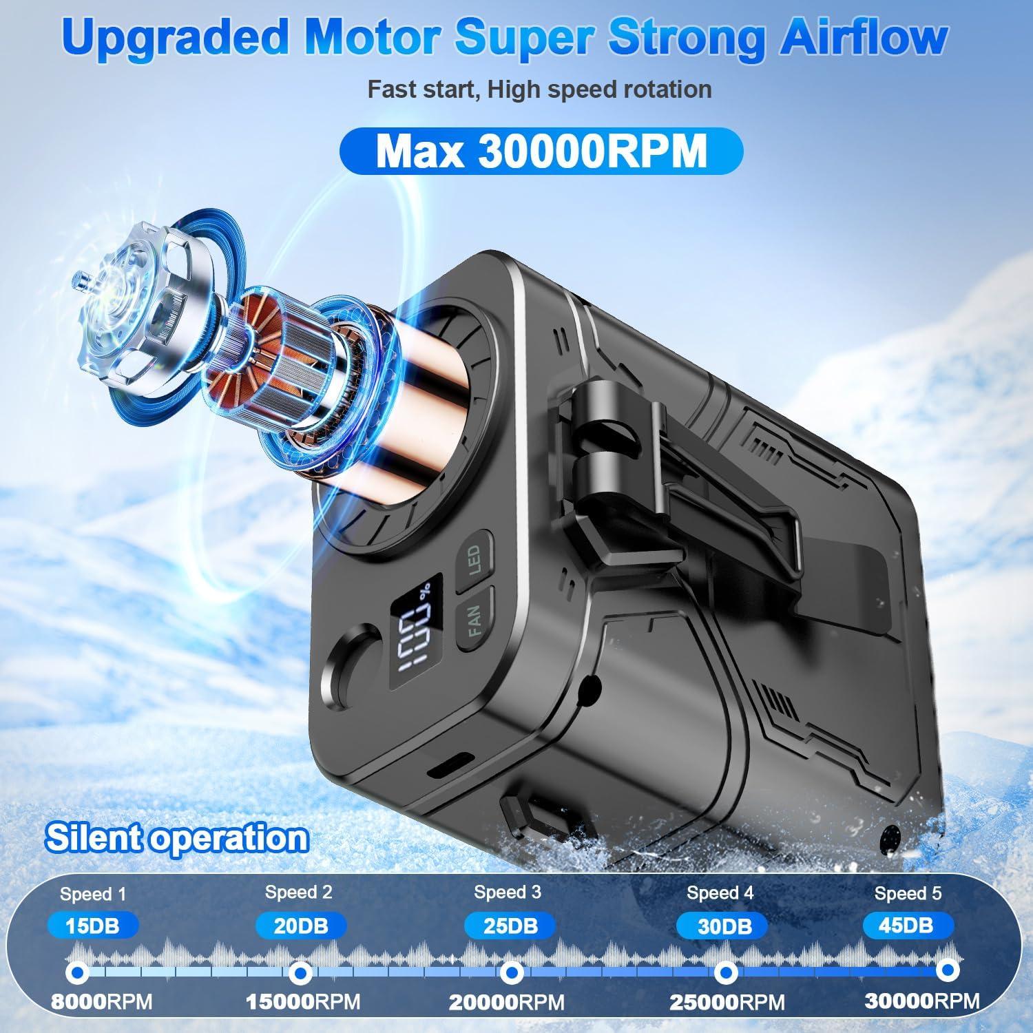 Ventilador Portátil Clip JTRYEMU 20000mAh 5 Velocidades LED Negro