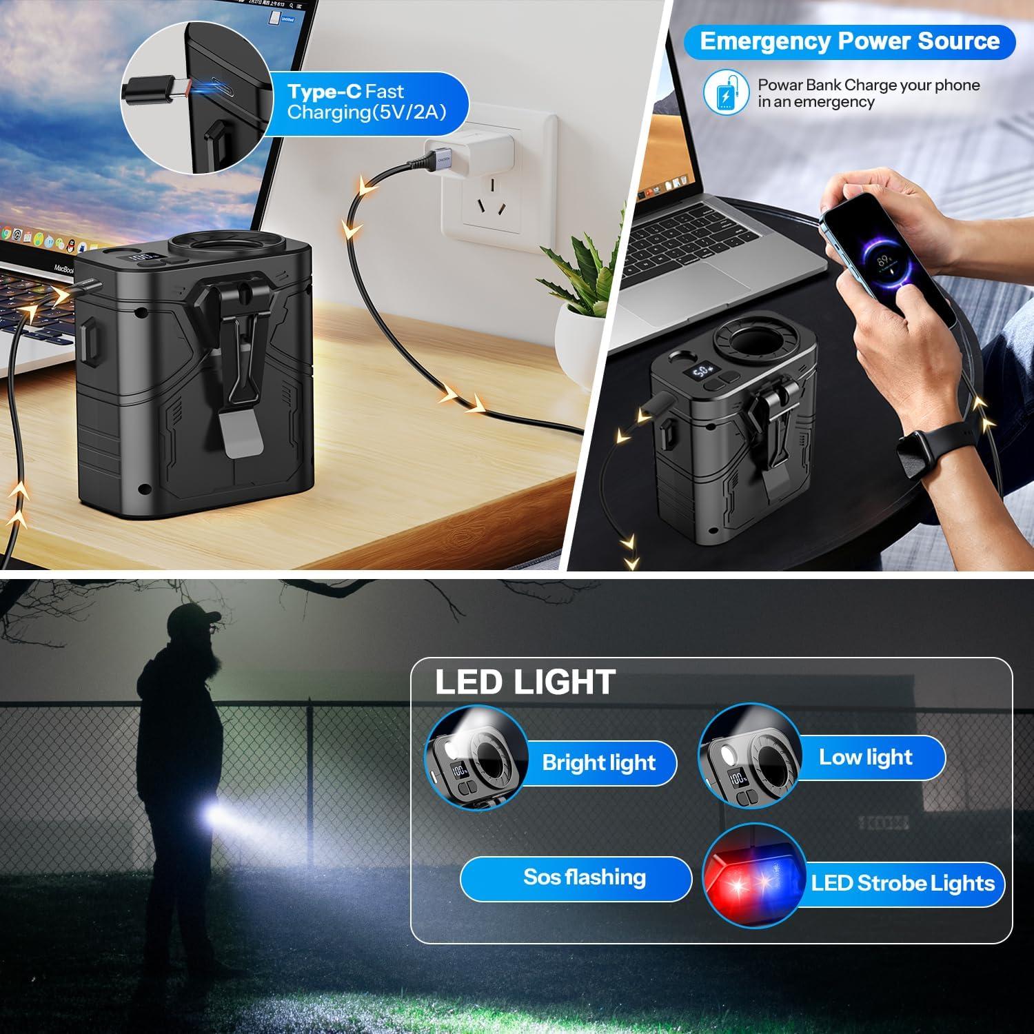 Ventilador Portátil Clip JTRYEMU 20000mAh 5 Velocidades LED Negro