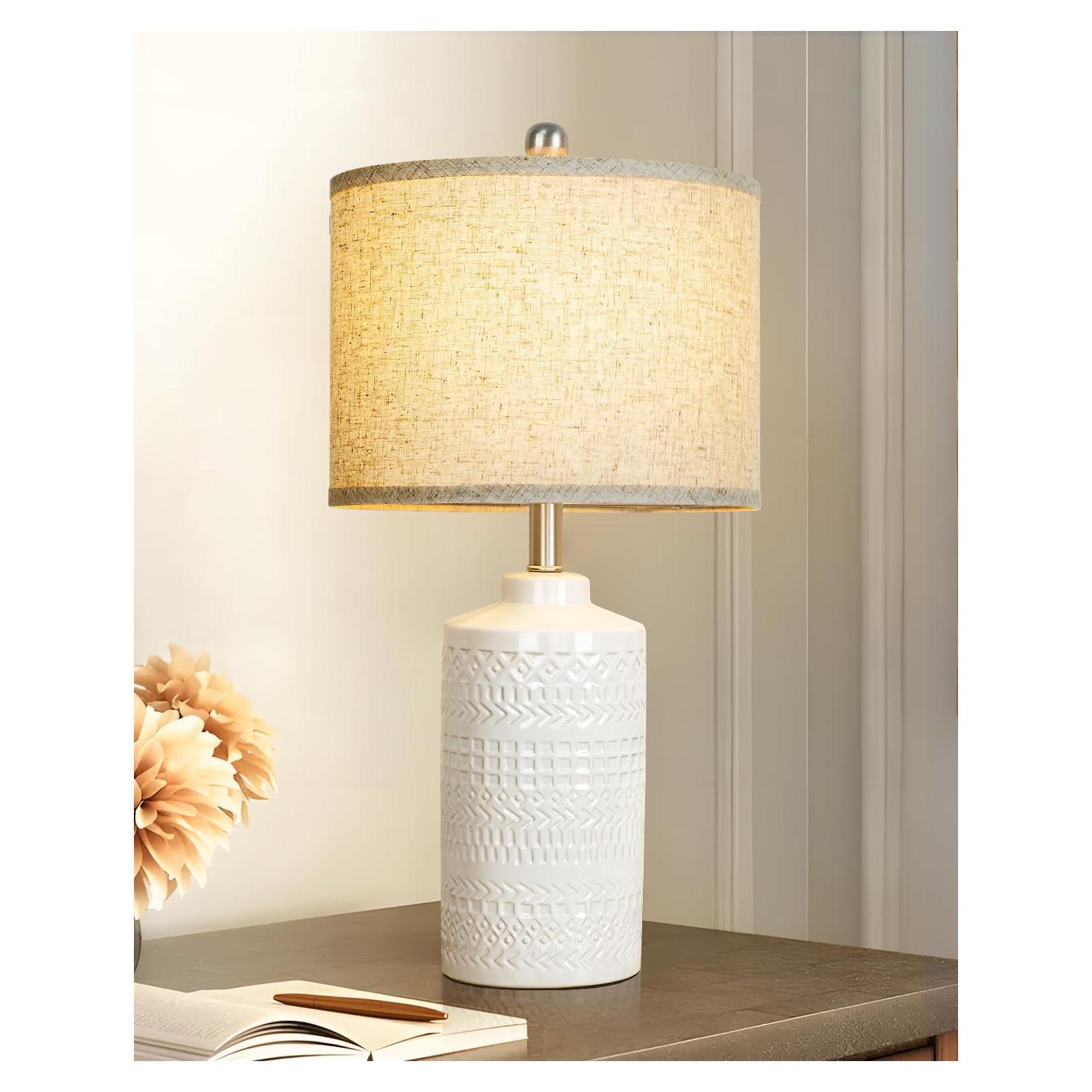 Lámpara de Mesa Cerámica Blanca JUNNAI 62.23 cm Regulable 3 Vías