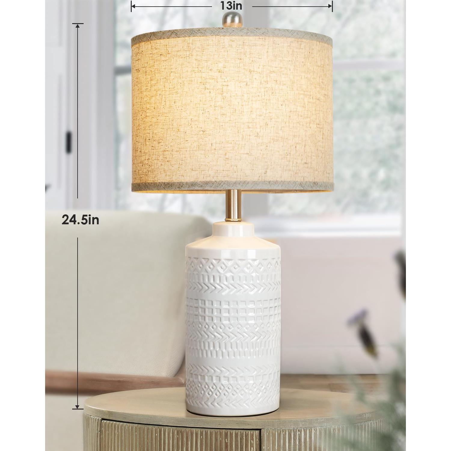 Lámpara de Mesa Cerámica Blanca JUNNAI 62.23 cm Regulable 3 Vías