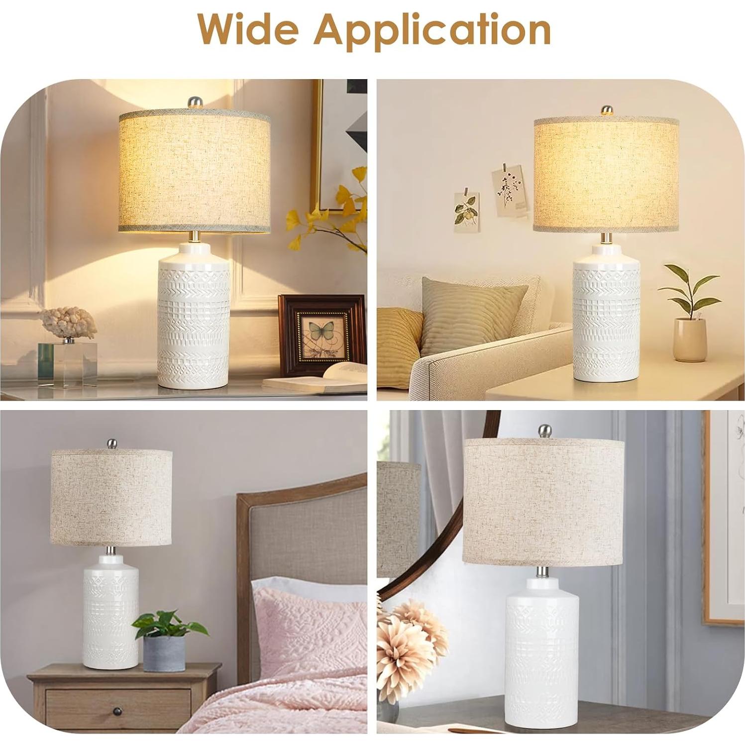 Lámpara de Mesa Cerámica Blanca JUNNAI 62.23 cm Regulable 3 Vías