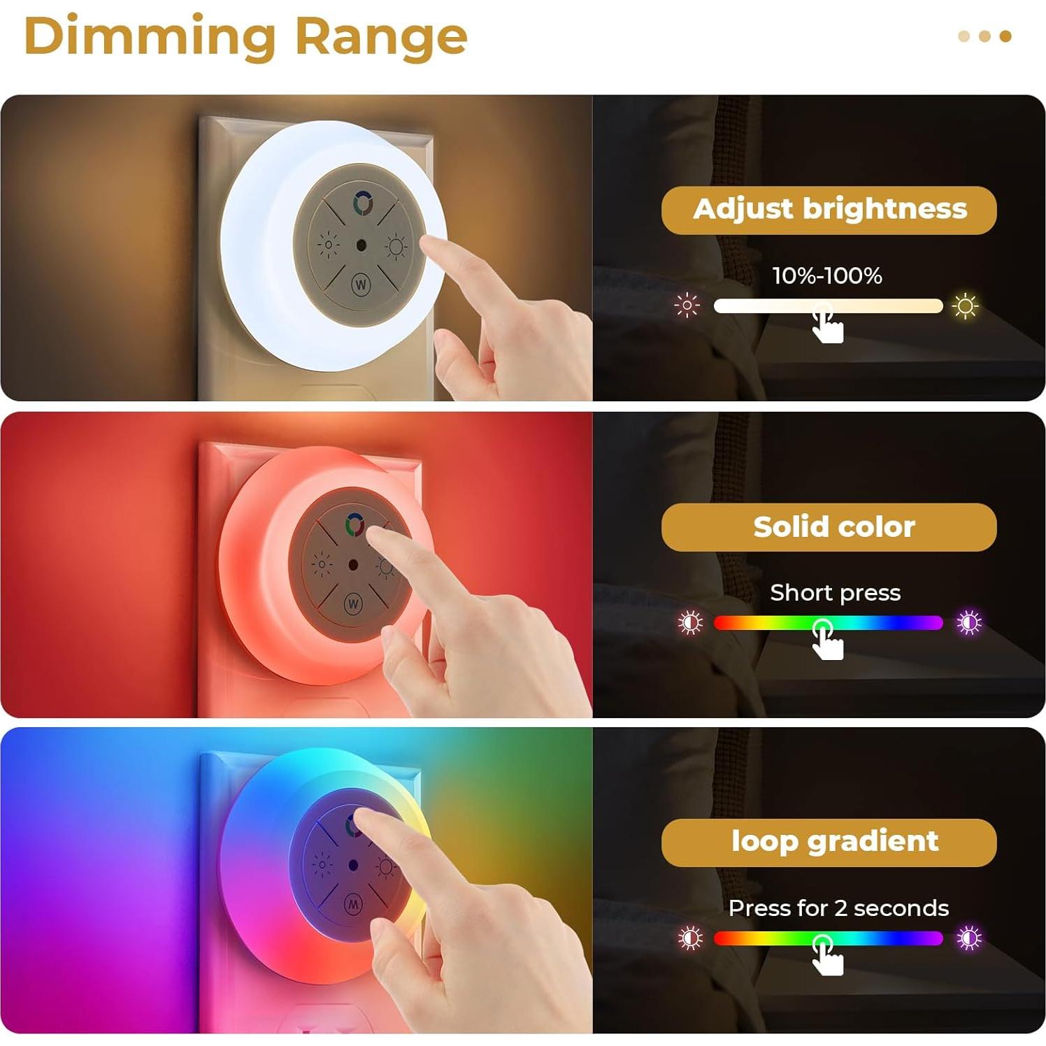 Luces Nocturnas LED Dawnrise 4 PK, Sensor Crepúsculo, RGB