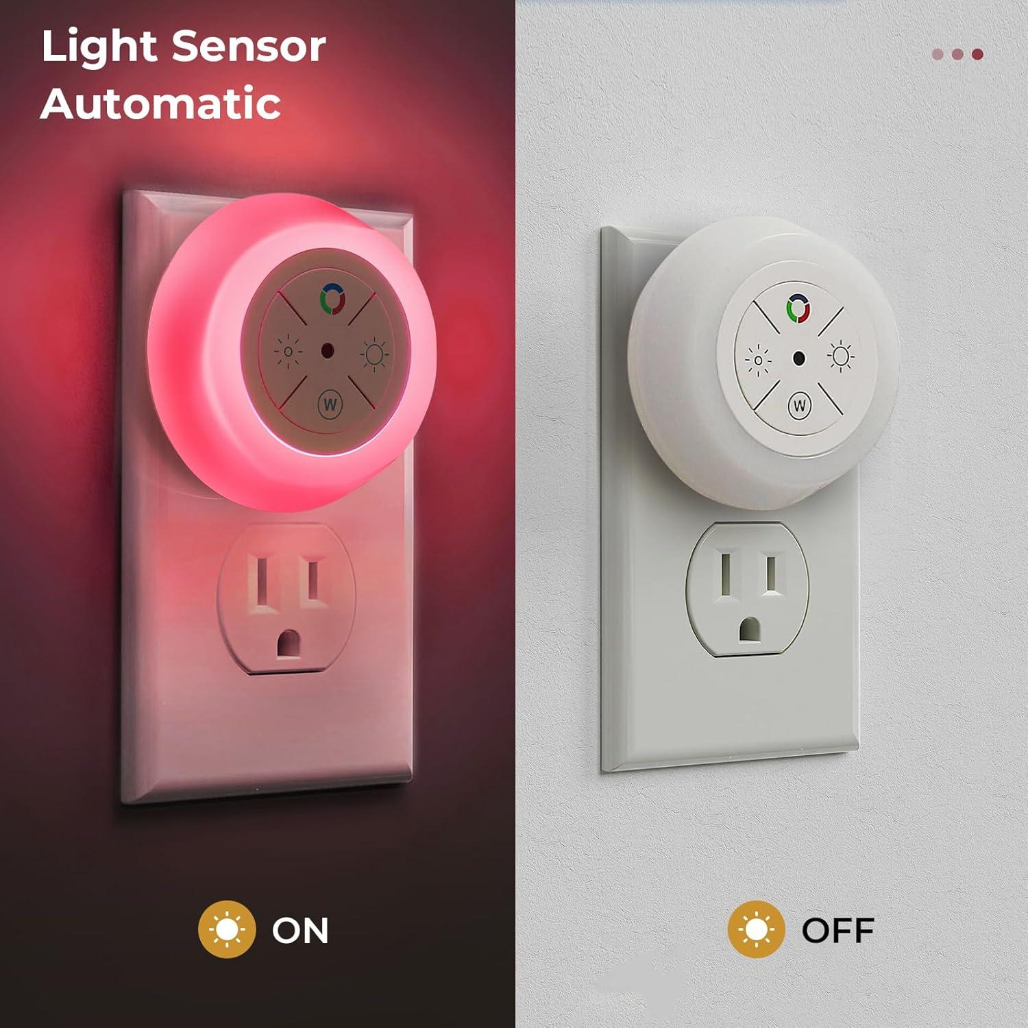 Luces Nocturnas LED Dawnrise 4 PK, Sensor Crepúsculo, RGB