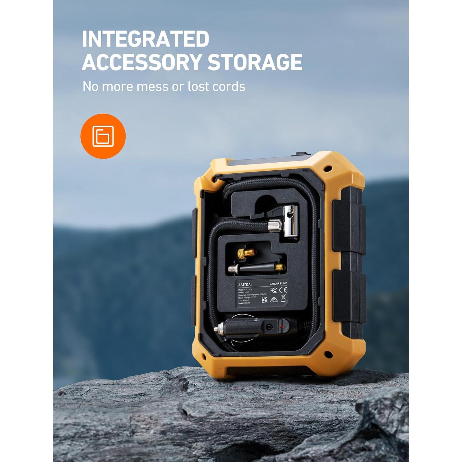 Compresor de Aire Portátil AstroAI 12V 100PSI con Luz LED