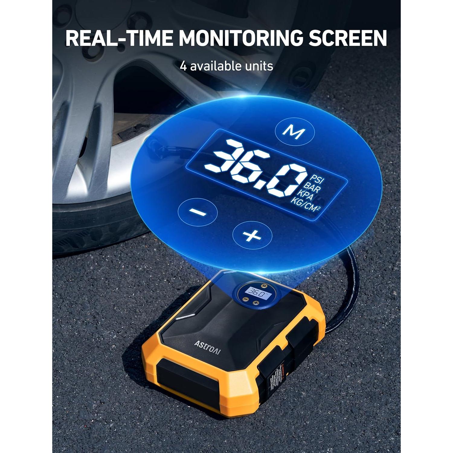 Compresor de Aire Portátil AstroAI 12V 100PSI con Luz LED