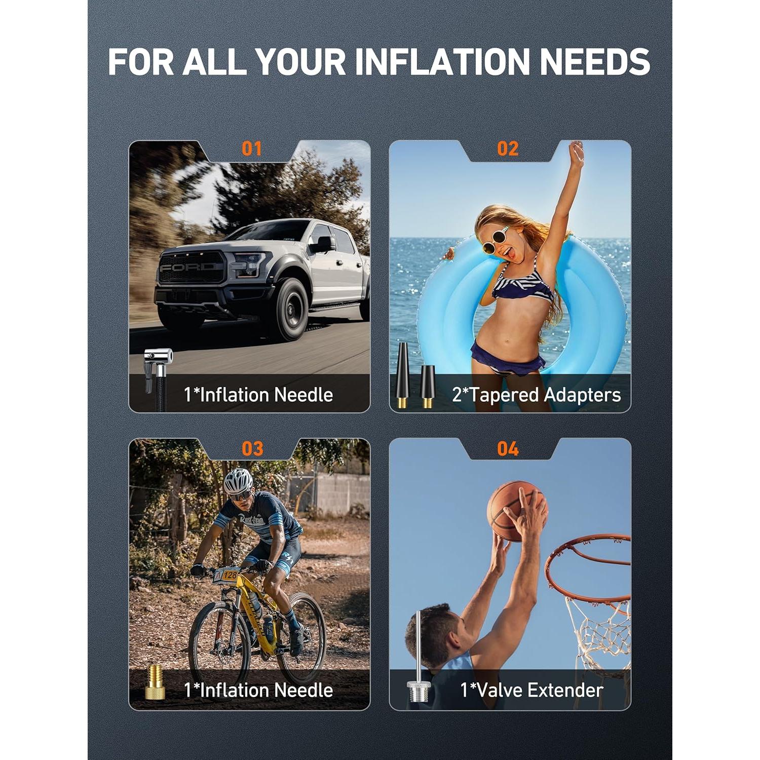 Compresor de Aire Portátil AstroAI 12V 100PSI con Luz LED