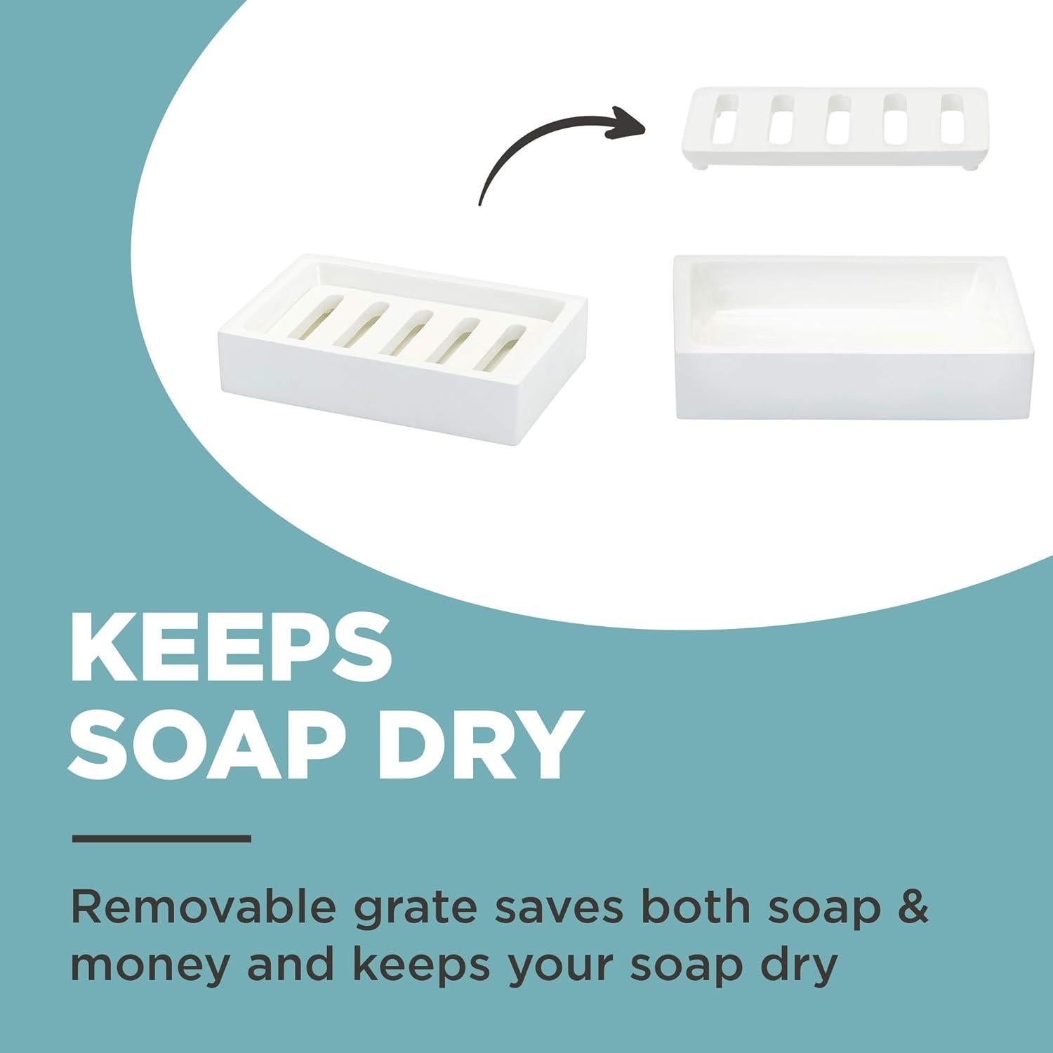 Zenna Home Smart Accessories 3-Piece Bathroom Accessory Set: Toothbrush Holder, Lotion or Soap Dispenser, and Soap Dish, in White