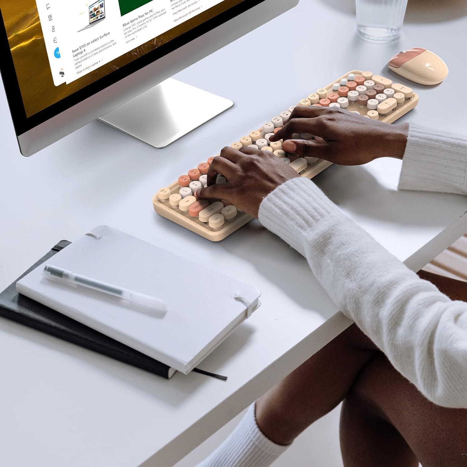 Combo Teclado y Ratón Inalámbrico KNOWSQT Color Té con Leche