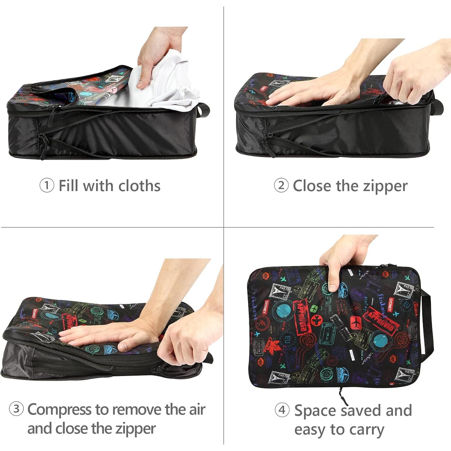 Travelkin 4 Set Cubos de Compresión para Maletas - Negro