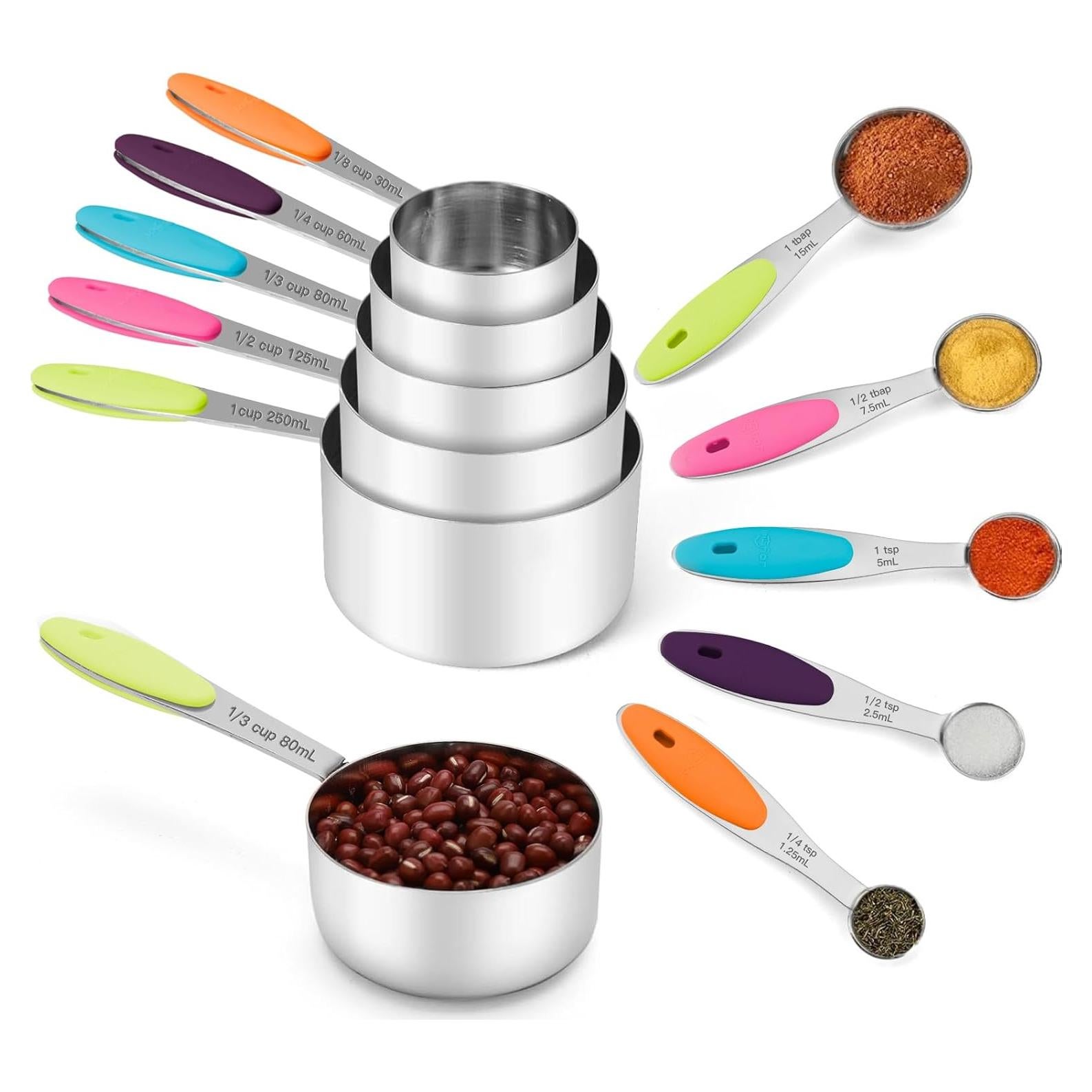 Juego de Tazas y Cucharas Medidoras Joyhill 10 Piezas Acero Inoxidable