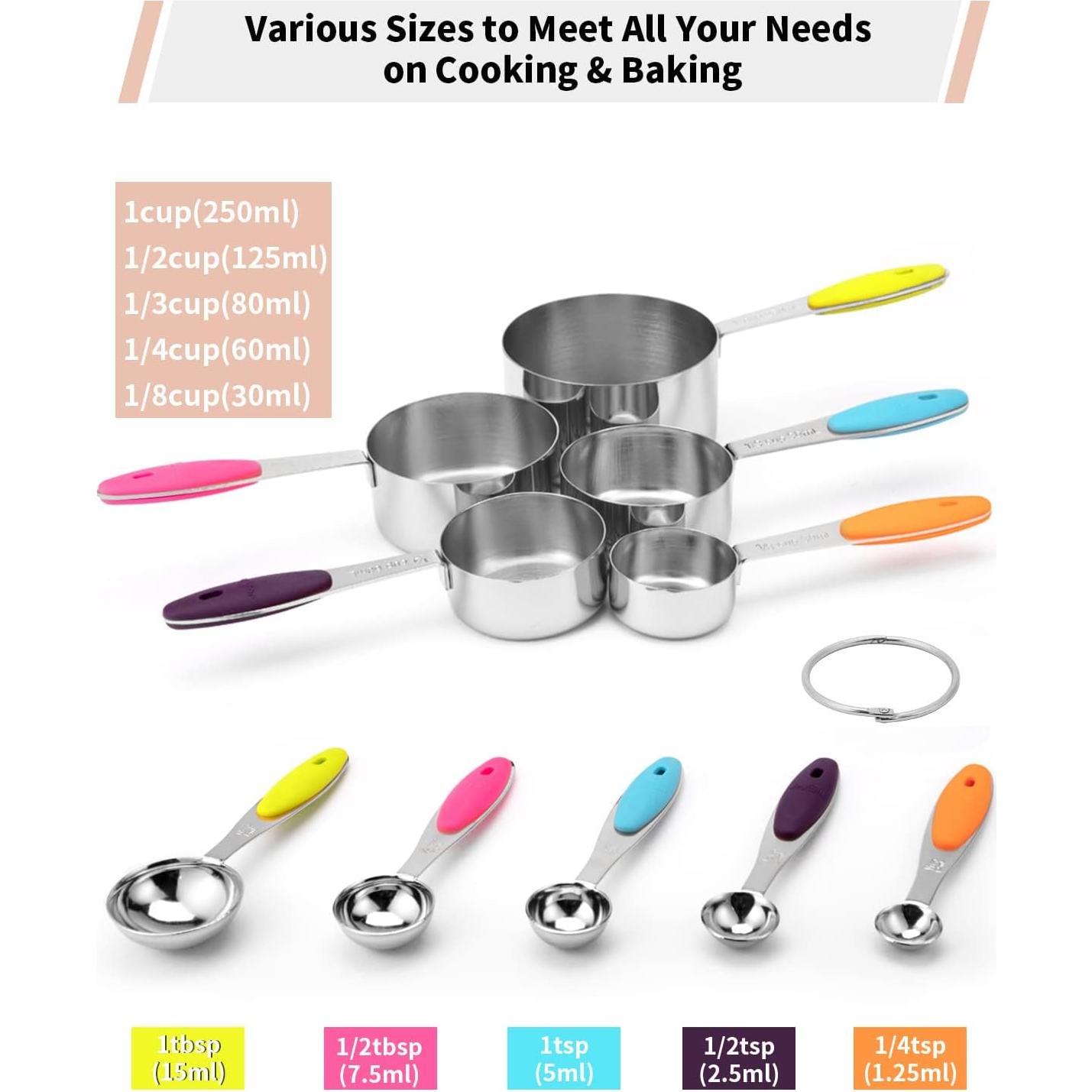 Juego de Tazas y Cucharas Medidoras Joyhill 10 Piezas Acero Inoxidable