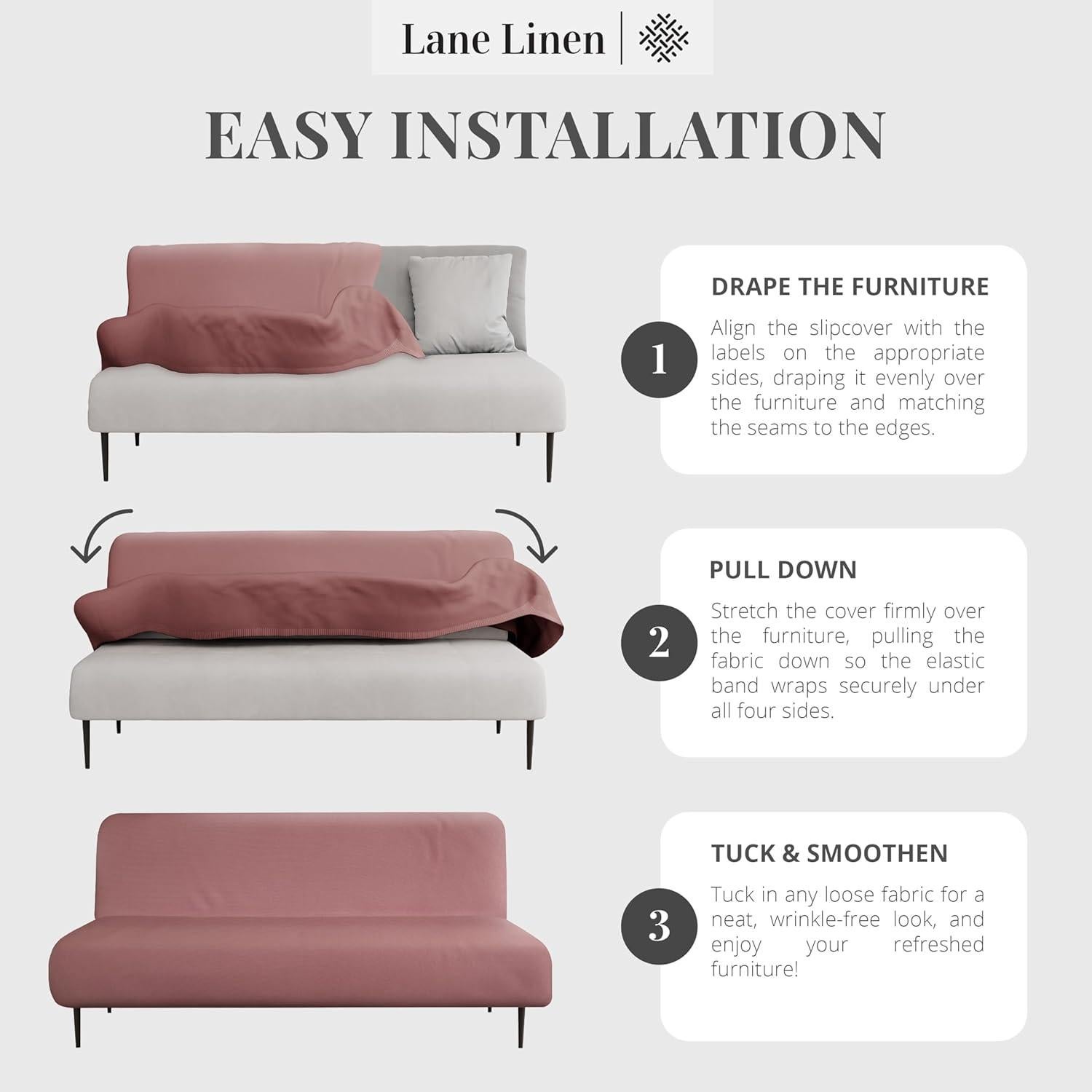 Funda de Futón LANE LINEN Rosa Ceniza - Estirable y Lavable