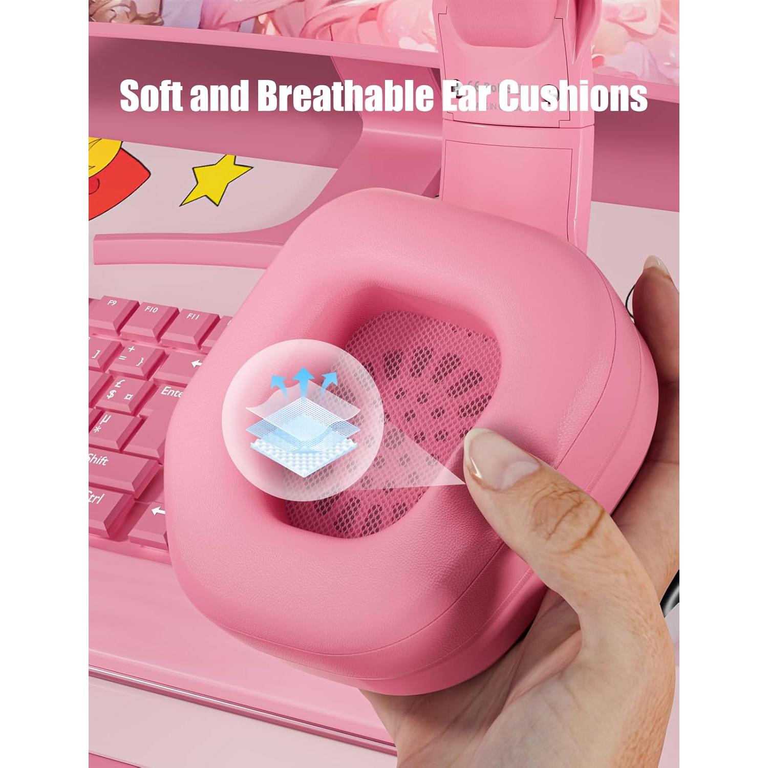 Auriculares de Juego ZIUMIER Z30 Rosa con Orejas de Gato