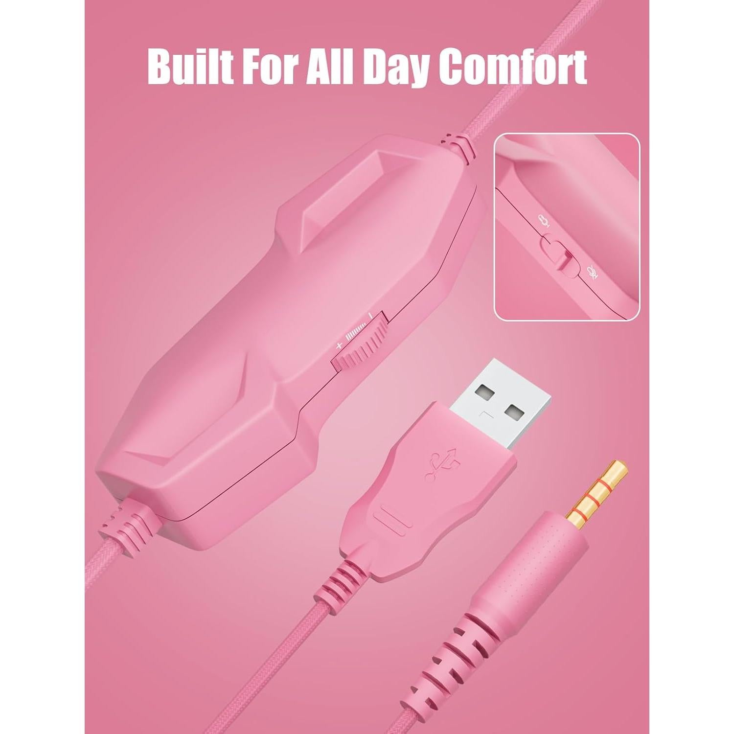 Auriculares de Juego ZIUMIER Z30 Rosa con Orejas de Gato