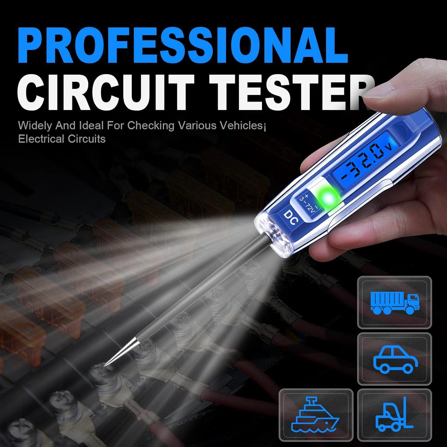 Probador de Circuito Automotriz WINAMOO 3-72V con LCD y Luz